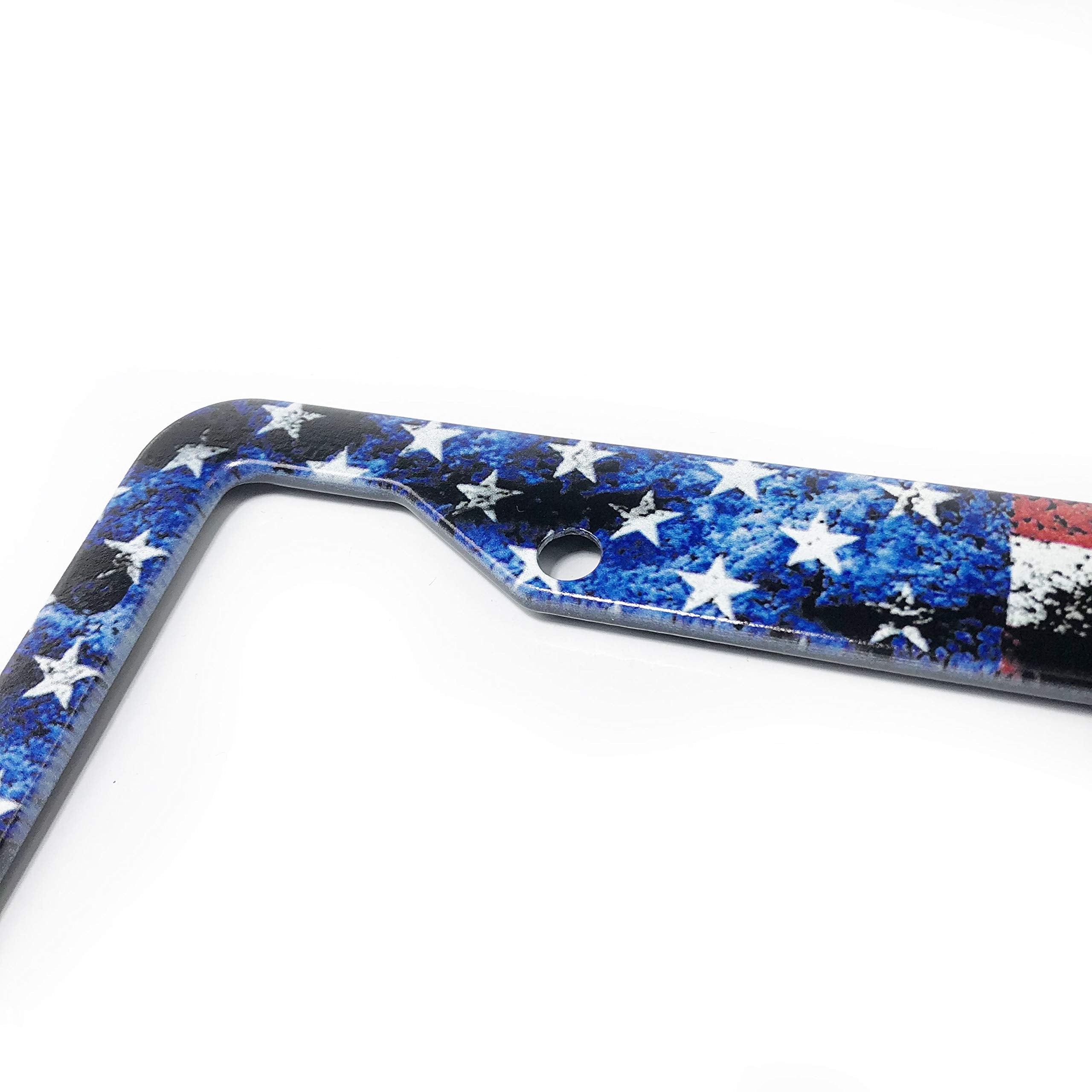 Exmeni Custom Patriotic Usa License Plate Frame Quality Aluminum License Plate Cover American Flag Design License Plate Veteran Patriot Novelty License Plate Frame