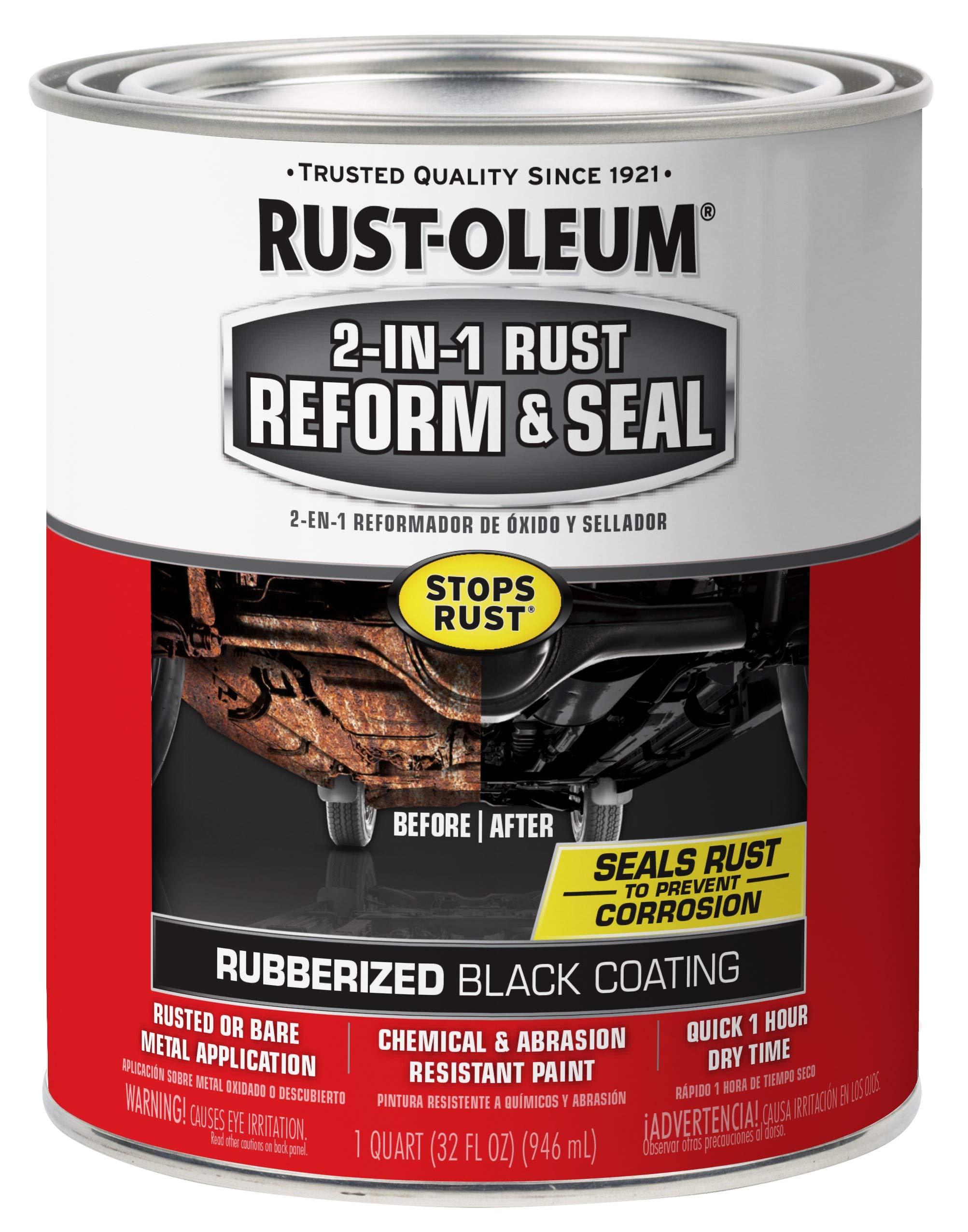 Rust-Oleum 344763 Automotive 2-In-1 Rust Reform & Seal, Quart, Black, 32 Fl Oz (Pack Of 1)