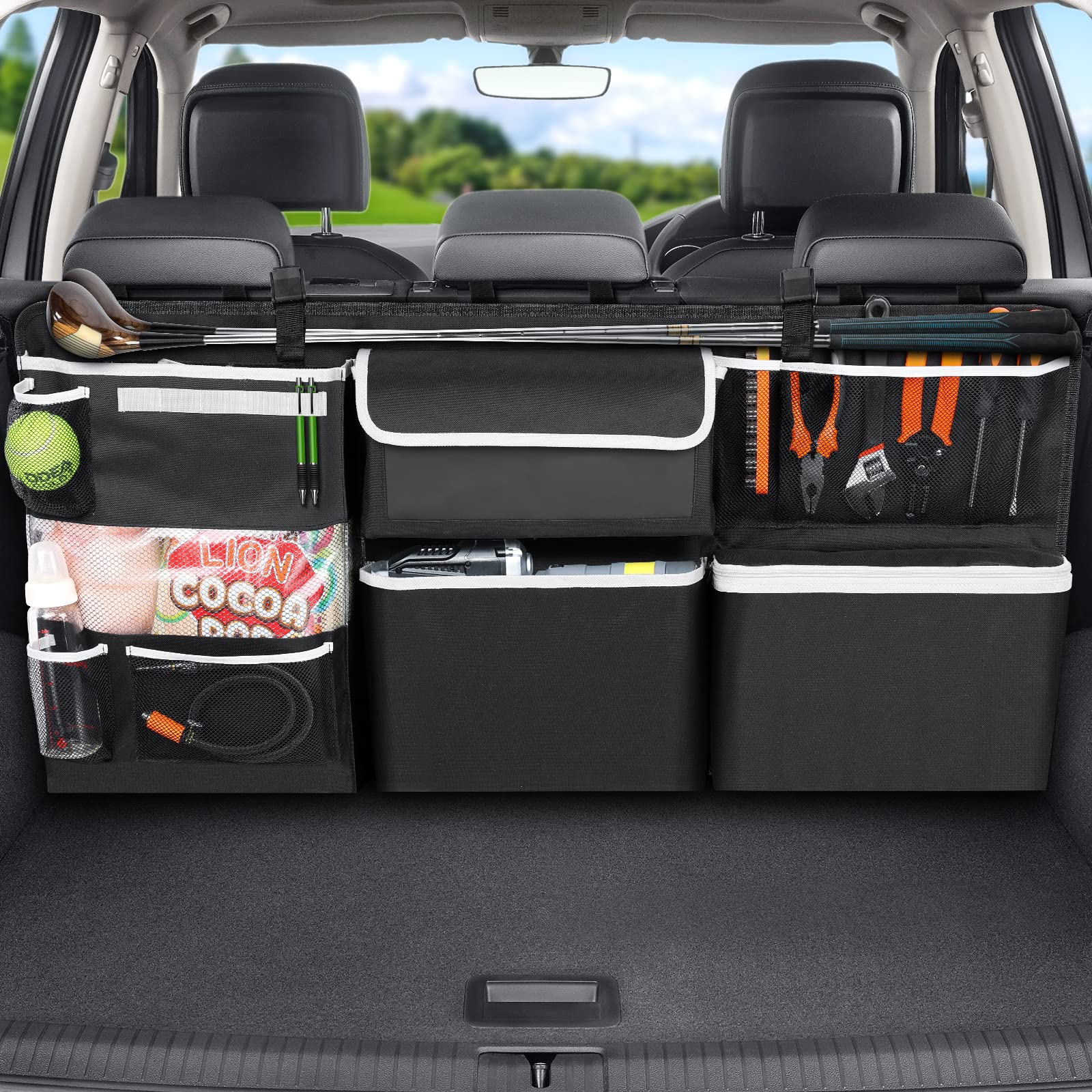 Oasser Car Storage Organizer New Version, Hanging Trunk Organizer With 10 Different Functional Storage Bags, Car Trunk Organizer