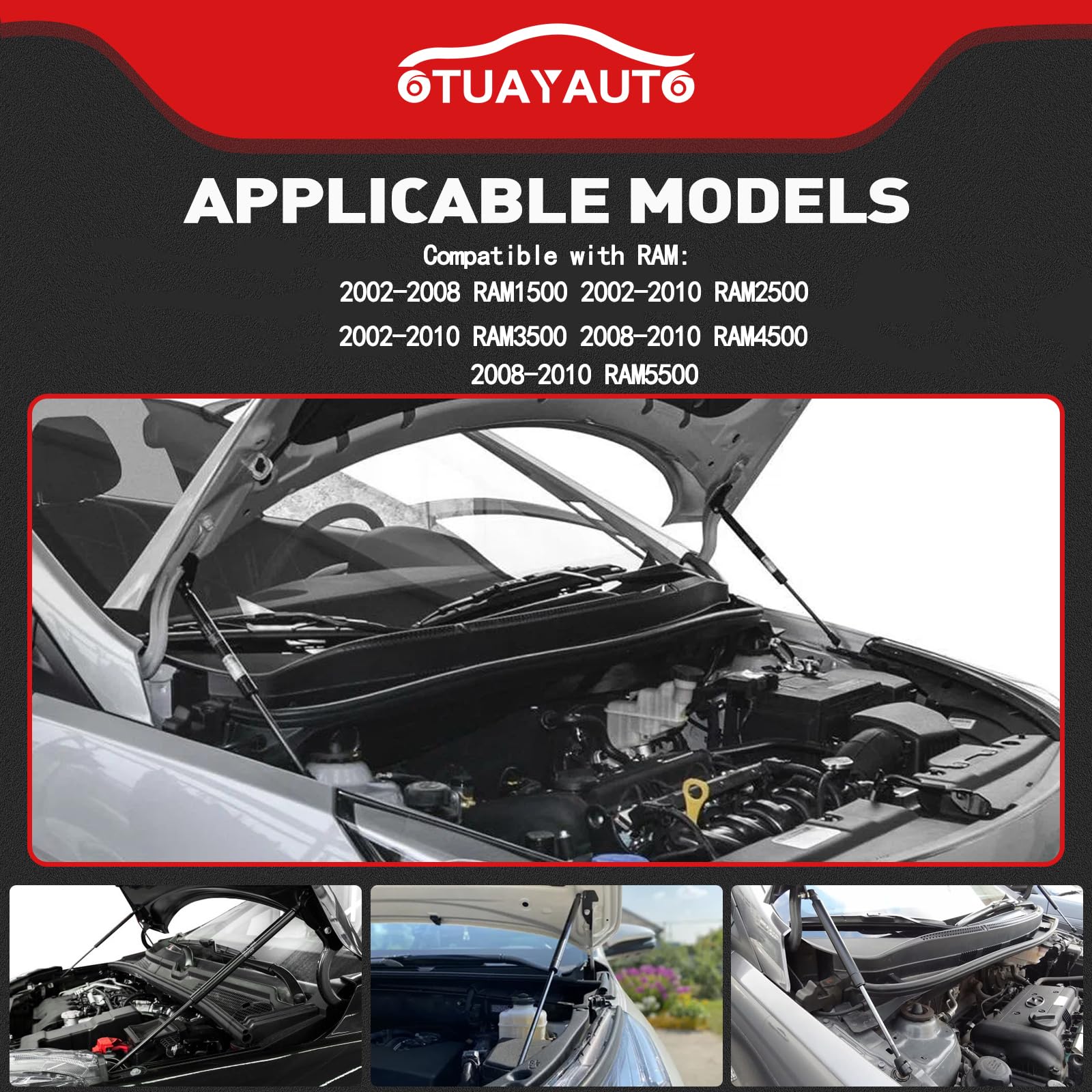 Otuayauto Front Hood Struts - Replacement For Dodge Ram 1500 2500 3500 4500 5500 Lift Support - Fits 2002-2010 Vehicles, 5527632