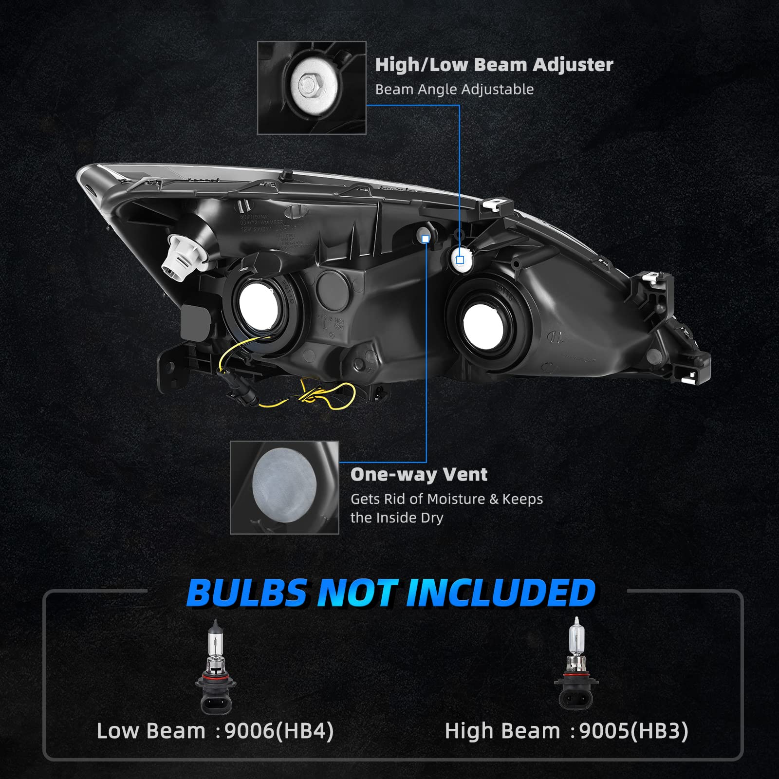 Autosaver88 Headlight Assembly Compatible With 2003 2004 2005 2006 2007 Accord Headlight Assembly Oe Headlamp Replacement Black Housing Clear Reflector