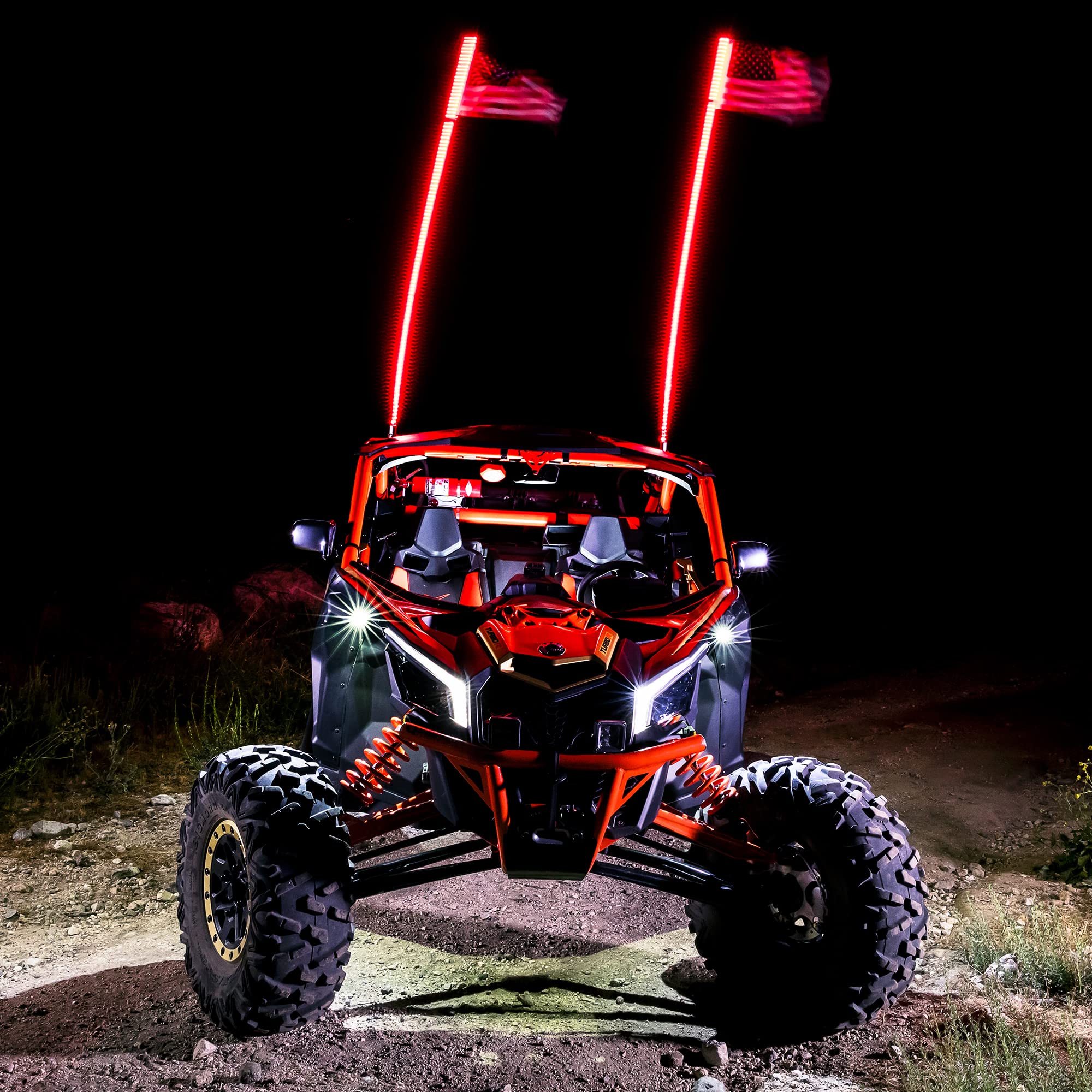 True Mods 3ft RGB LED Whip Light for UTV ATV [RF Wireless Remote] USA Flag Waterproof LED Lighted Whip CB Antenna Pole Stick for RZR Can-Am Polaris SxS 4x4 Quad Dune Buggy 4 Wheeler Accessories