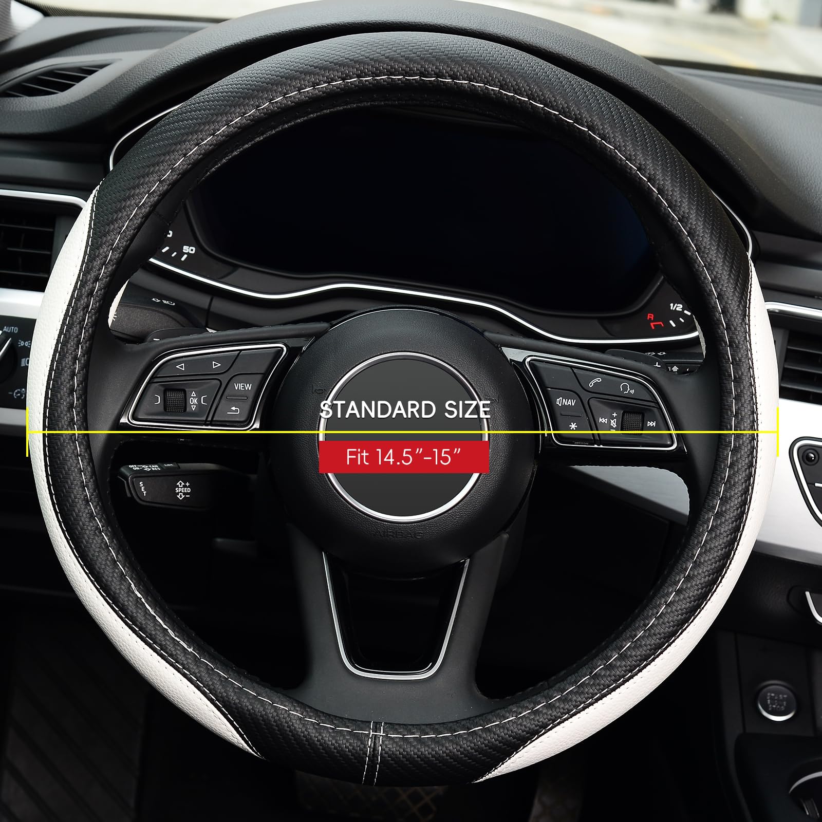 Labbyway Microfiber Leather Auto Car Steering Wheel Cover, Universal Fit 15 Inch Anti-Slip Wheel Protector, White