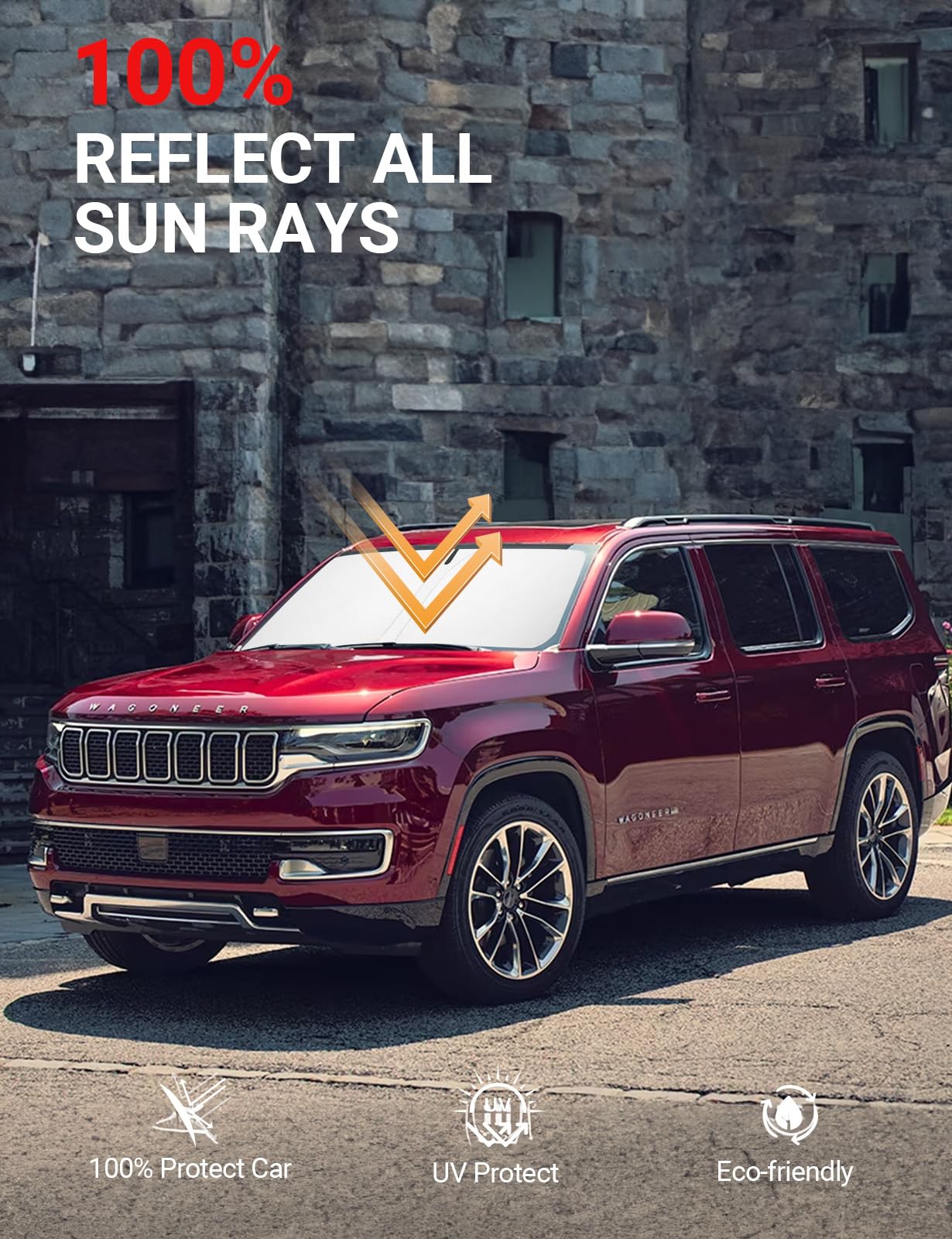 Proadsy 2025 Upgrade Windshield Sun Shade Custom Fit Jeep Wagoneer 2022-2024 2025 4-Layer Foldable Front Sunshade Protector Sun