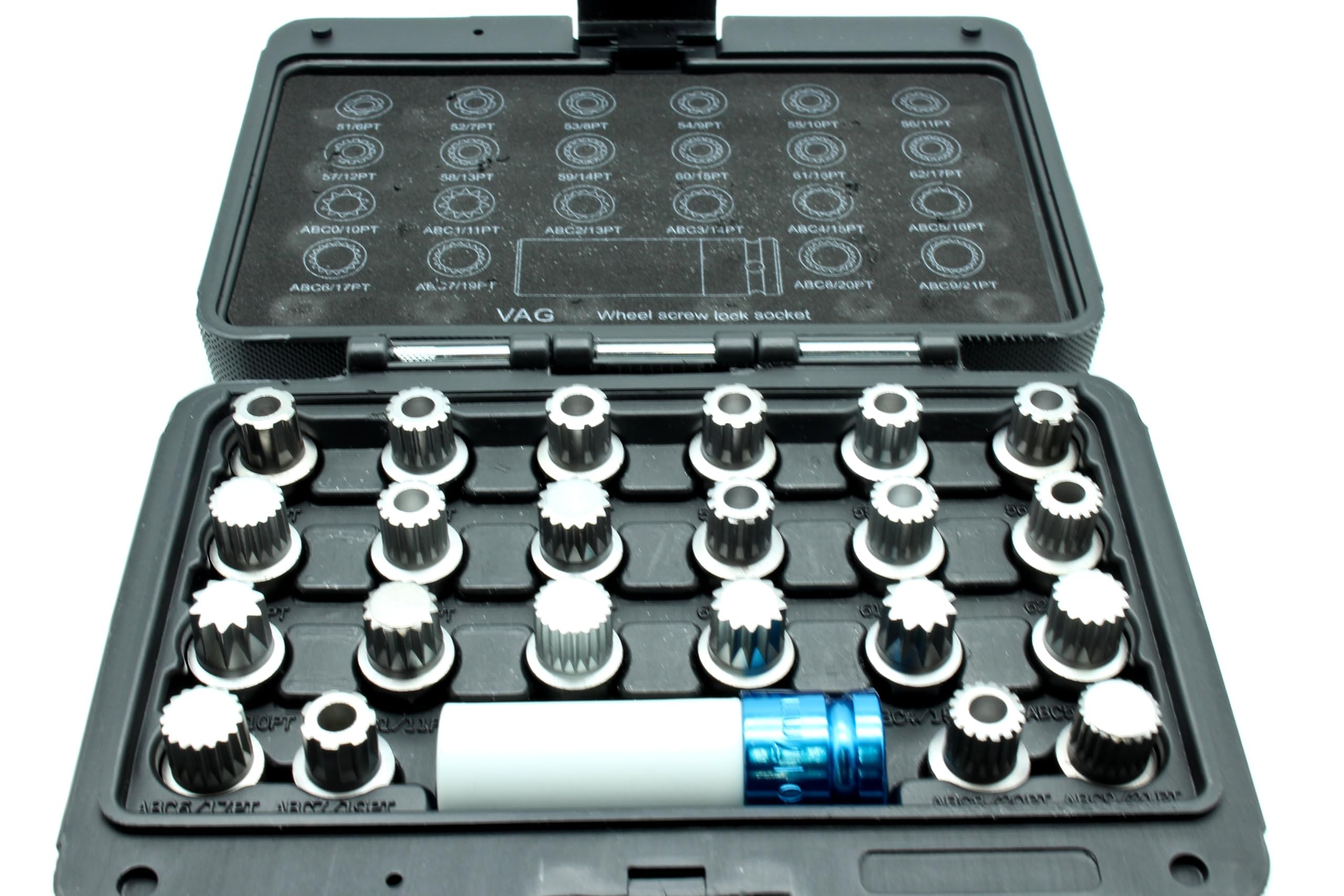 Temo 23 Pc Wheel Lock Lugnut Anti-Theft Lug Nut Screw Removal Key Socket Set For Vw Audi With 1/2 Inch Socket Adapter