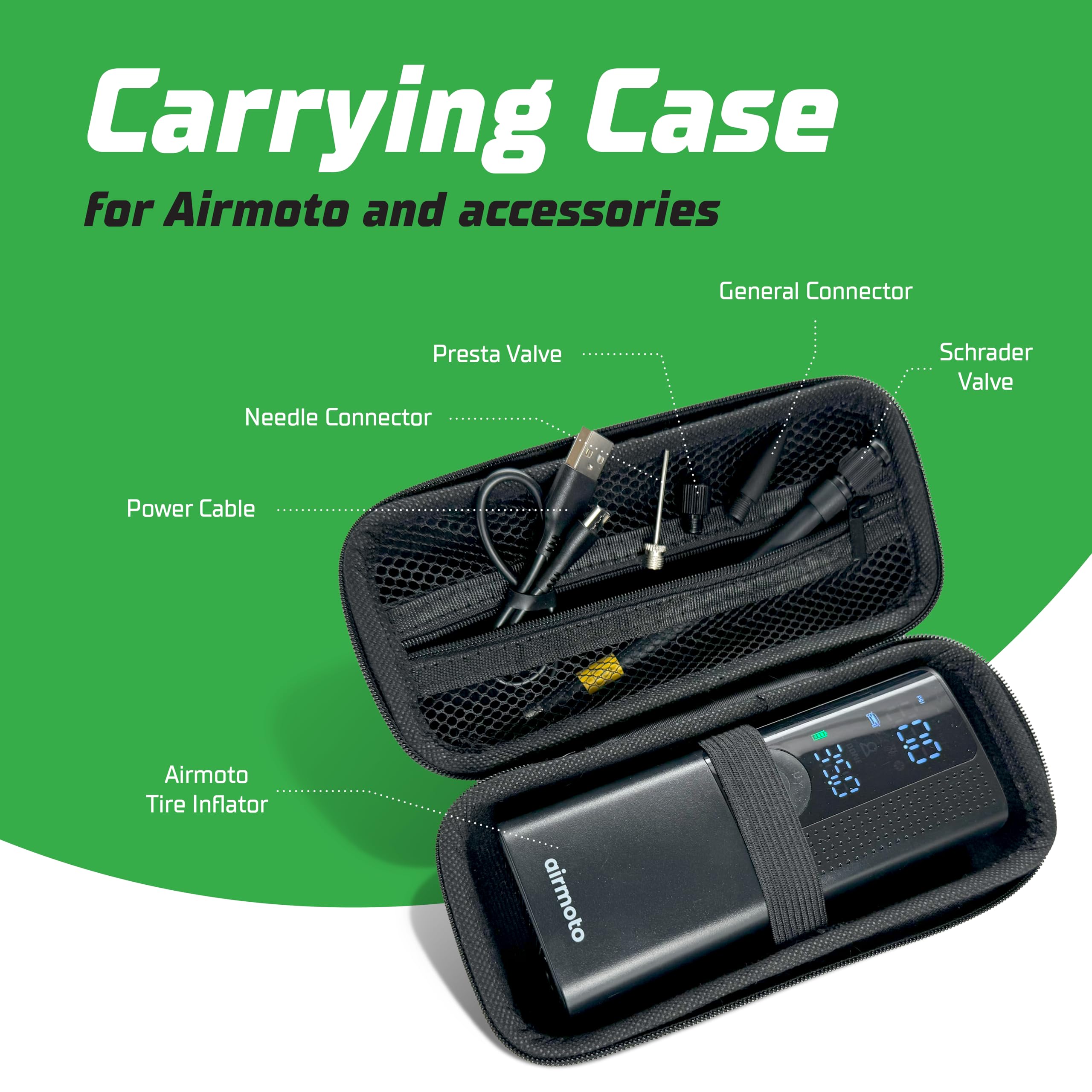 Airmoto Carrying Case - Durable Storage Box Compatible With Most Handheld Tire Inflators - Hard Case For Tire Inflator Portable