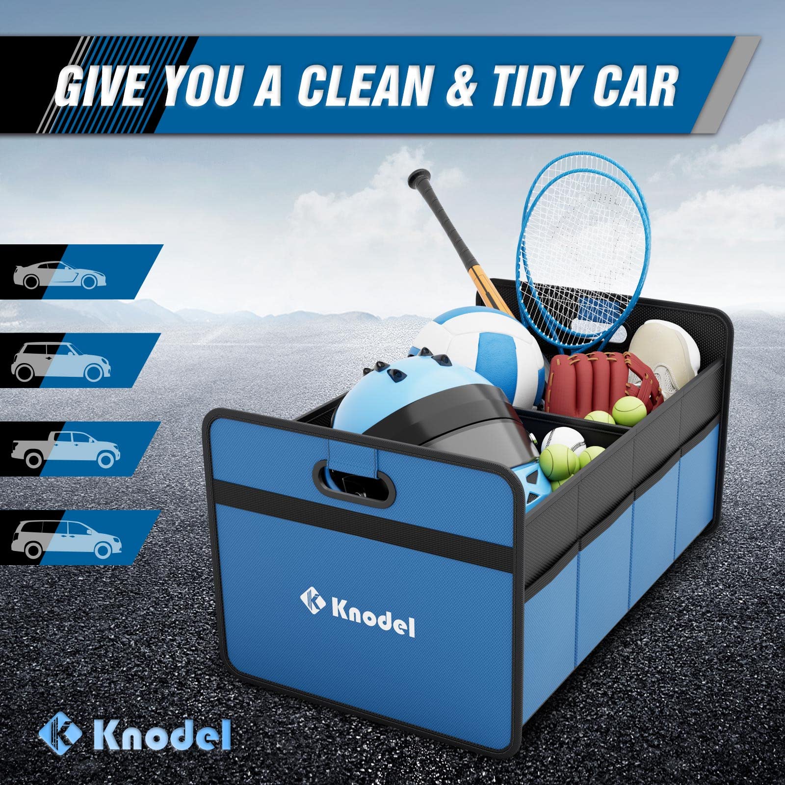 K Knodel Car Trunk Organizer, Foldable Trunk Organizer For Car, Automotive Consoles & Organizers, Car Trunk Storage Organizer With Reinforced Handles (Blue)