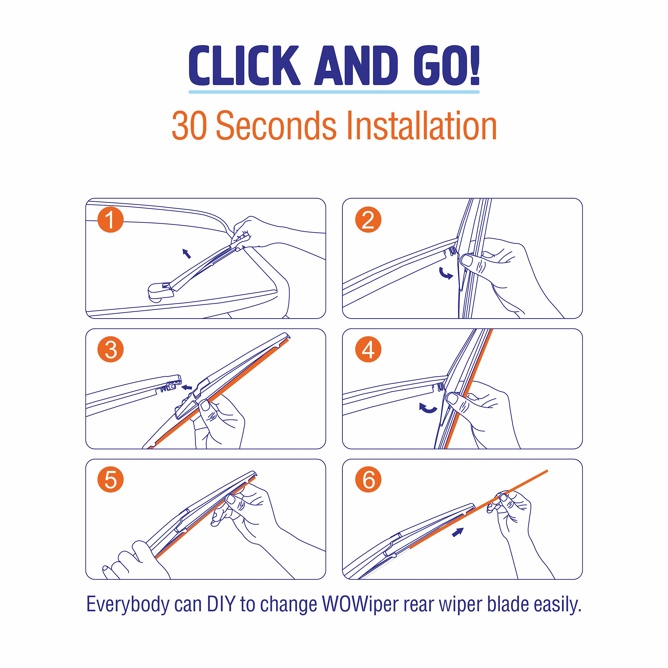 Wowiper 14 Inch (14-A) Silicone Rear Wiper Blade Replacement For Jeep Cherokee 2022-2014 /Hyundai Accent 11-07 Santa Fe 12-07 Tu