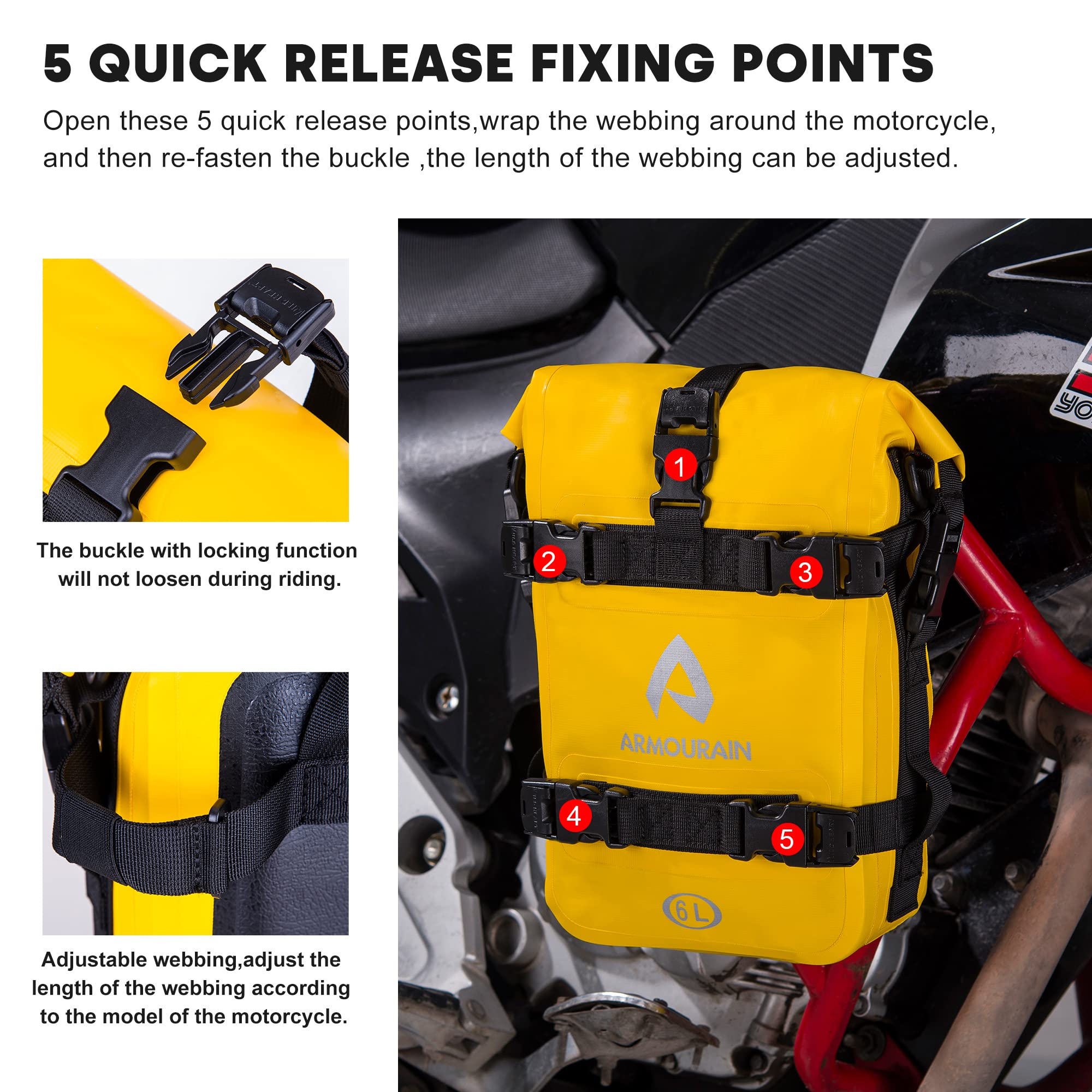 ARMOURAIN Motorcycle Bumpers Bag Waterproof 6L Motor Crash Bar Bag with Shoulder Strap Motorcycles Side Frame Bag Riding Tools A