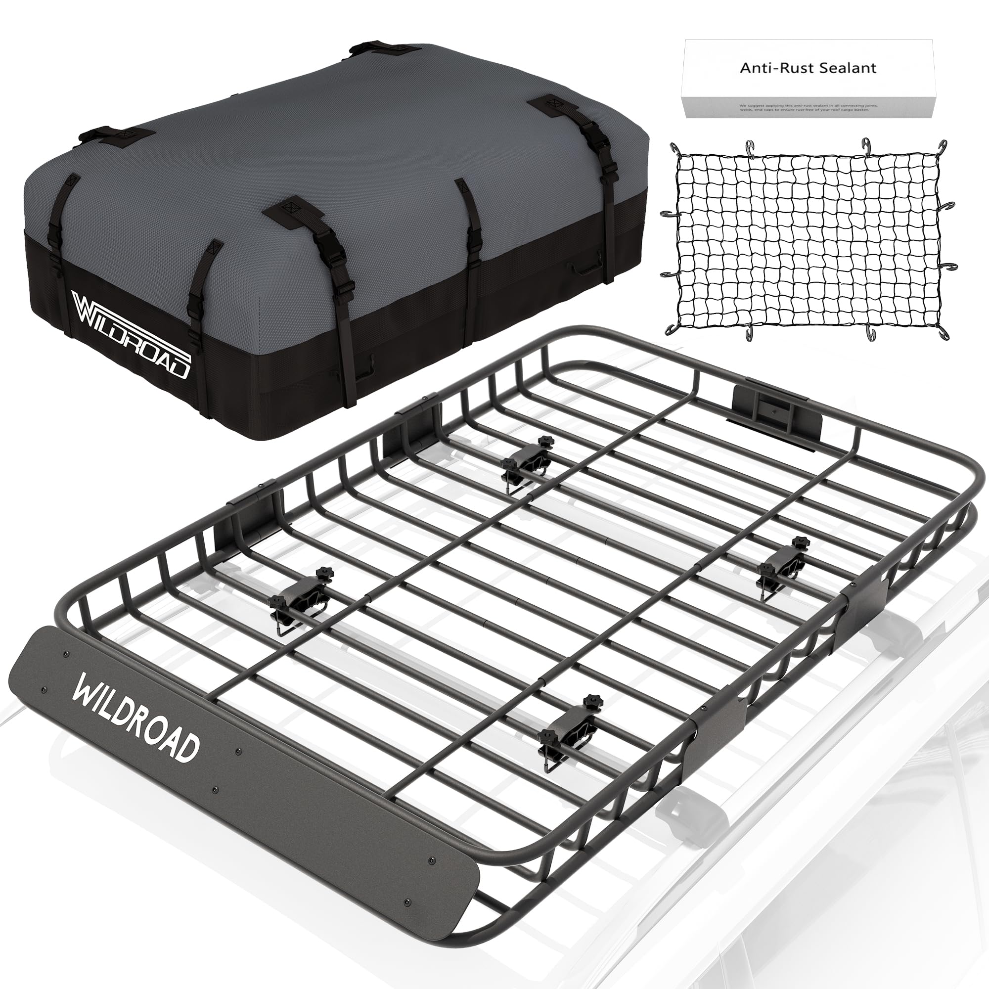 Wildroad Car Roof Cargo Carrier Combo Of Upgraded 64''X 39''X 4'' Roof Rack Cargo Basket With 21 Cubic Ft Ultra Waterproof Anti-