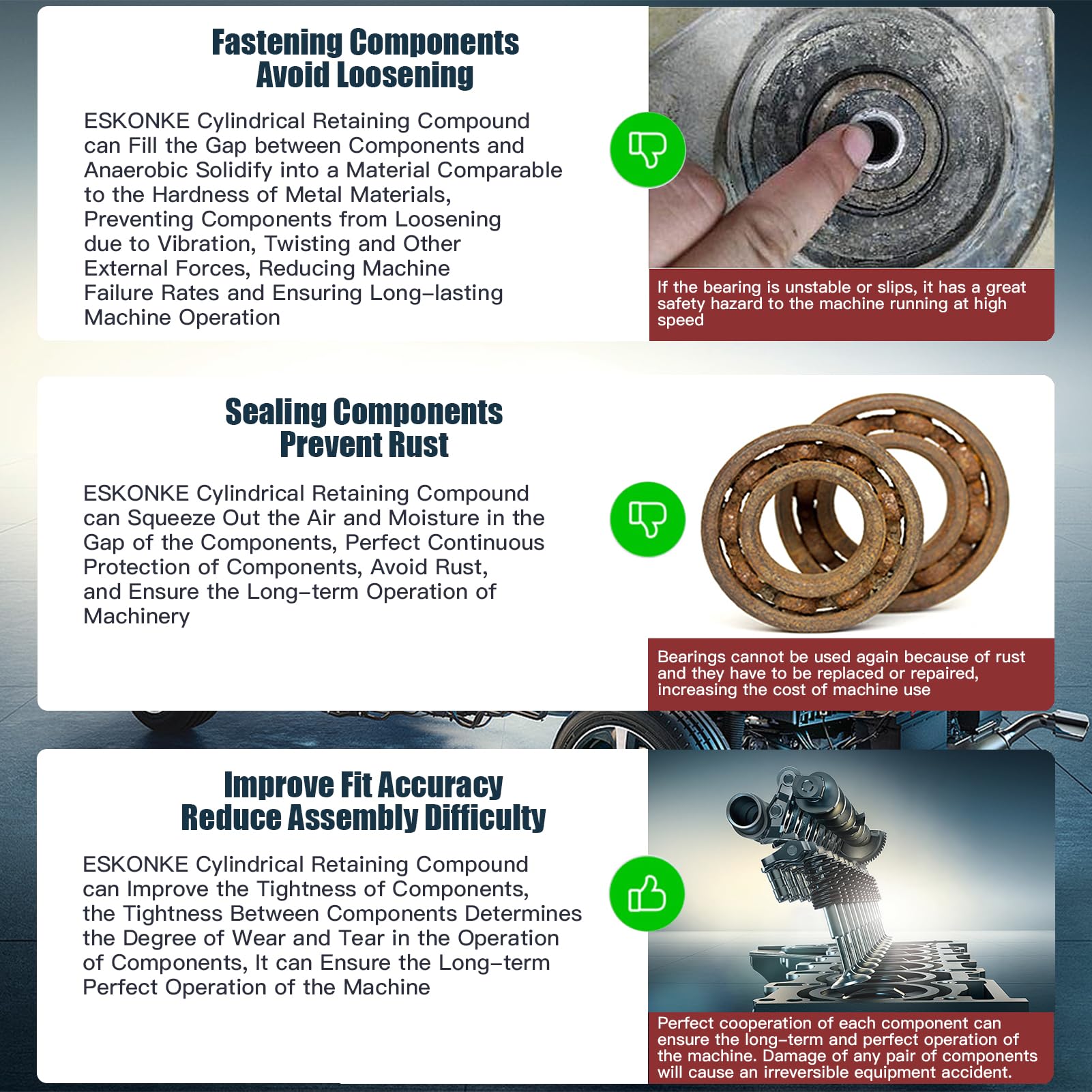 Eskonke Retaining Compound Green 638 Sleeve Retainer High Strength Cylindrical Metal Components Glue 1.69 Oz Assemblies Locking