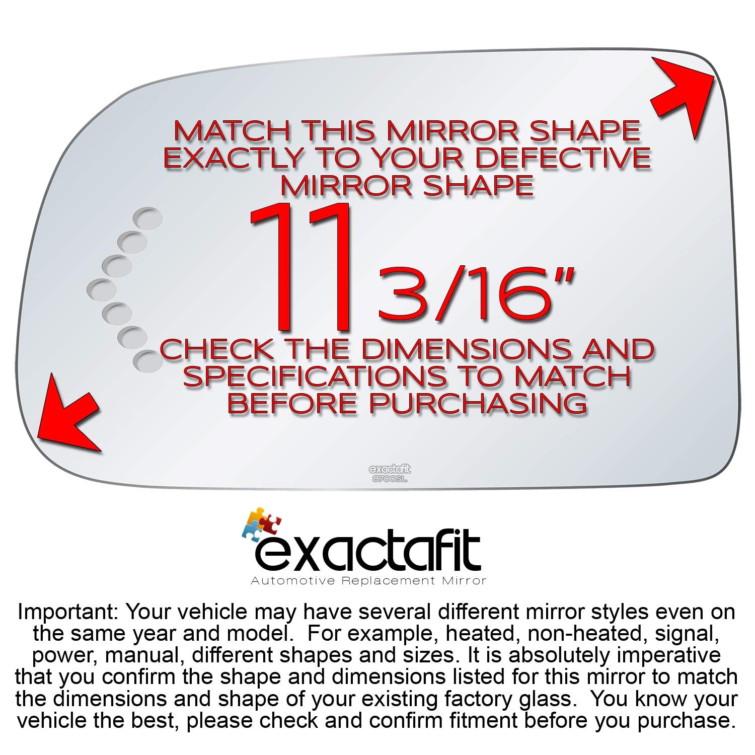 Exactafit 8700Sl Driver Side Mirror Glass Left Replacement With Turn Signal Arrow Compatible With 2003-2005 Chevy Avalanche Silverado Suburban, 2003-2005 Gmc Sierra Yukon