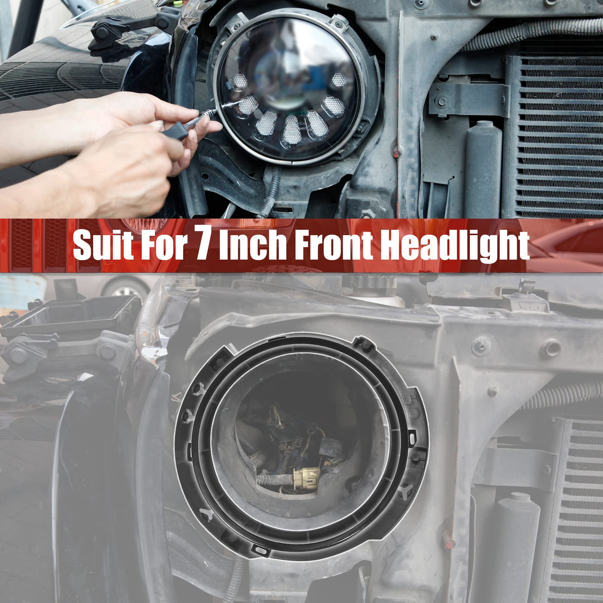 X AUTOHAUX 7 Inch Round Headlight Mounting Retaining Bracket Ring Set with Headlight Metal Ring for Jeep Wrangler JK 2007-2017 B