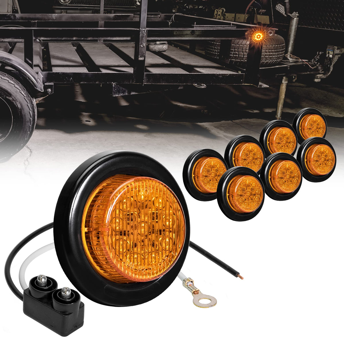 True Mods 8Pc 2'' Amber Round Trailer Led Clearance Marker Lights [Dot Fmvss 108] [Sae P2] [Reflector Lens] [Grommet] [Flush-Mou