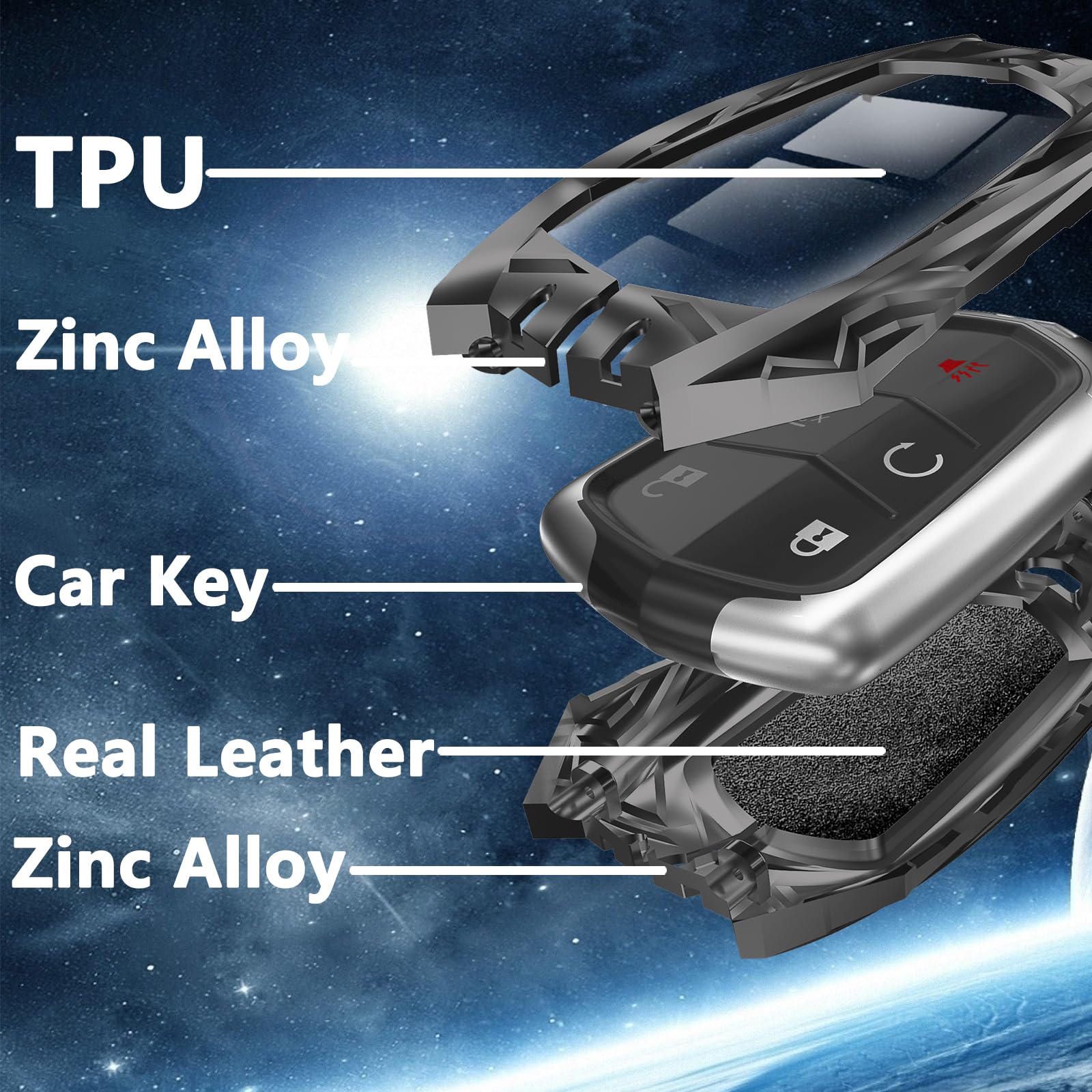 Ocezbiis For Cadillac Key Fob Cover,Keychain,Zinc Alloy Protection Car Key Case For 2015-2019 Escalade Cts Srx Xt5 Ats Sts Ct6 X