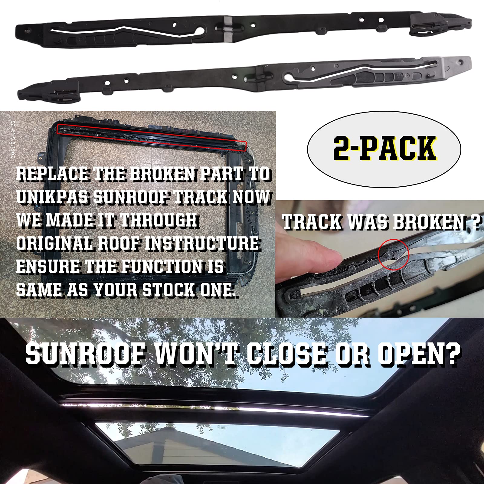 Unikpas Sunroof Track Compatible For Ford F150 2015-2020 F250 F350 F450 2017-2019 Sunroof Guide Rails Fl3Z-1651071-A