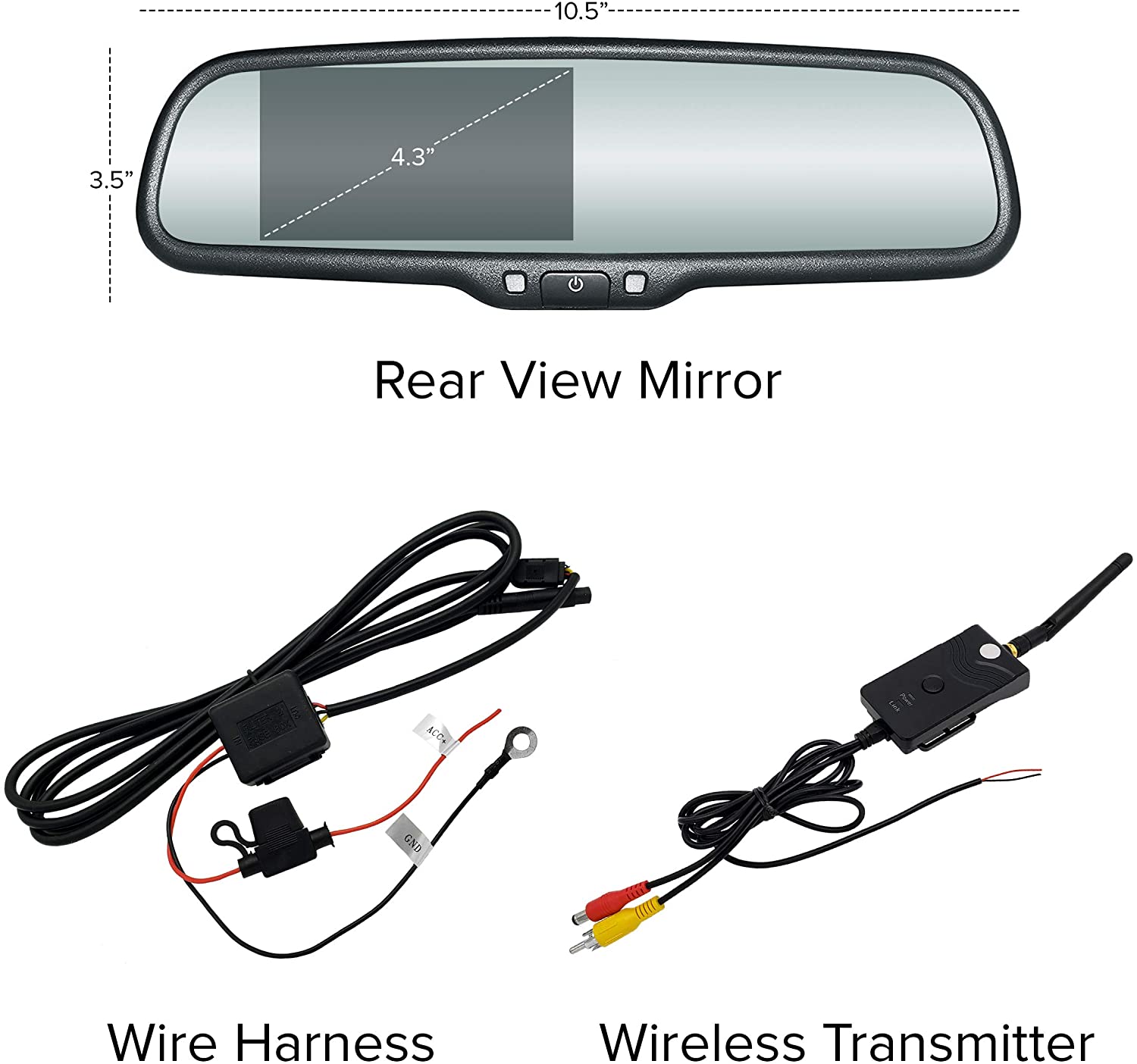 Master Tailgaters 10.5" Rear View Mirror with 4.3" LCD Screen + Wireless Transmitter & 170° LED Backup Camera | Universal Rearview | Auto Adjusting Brightness LCD | Anti Glare | Full Replacement