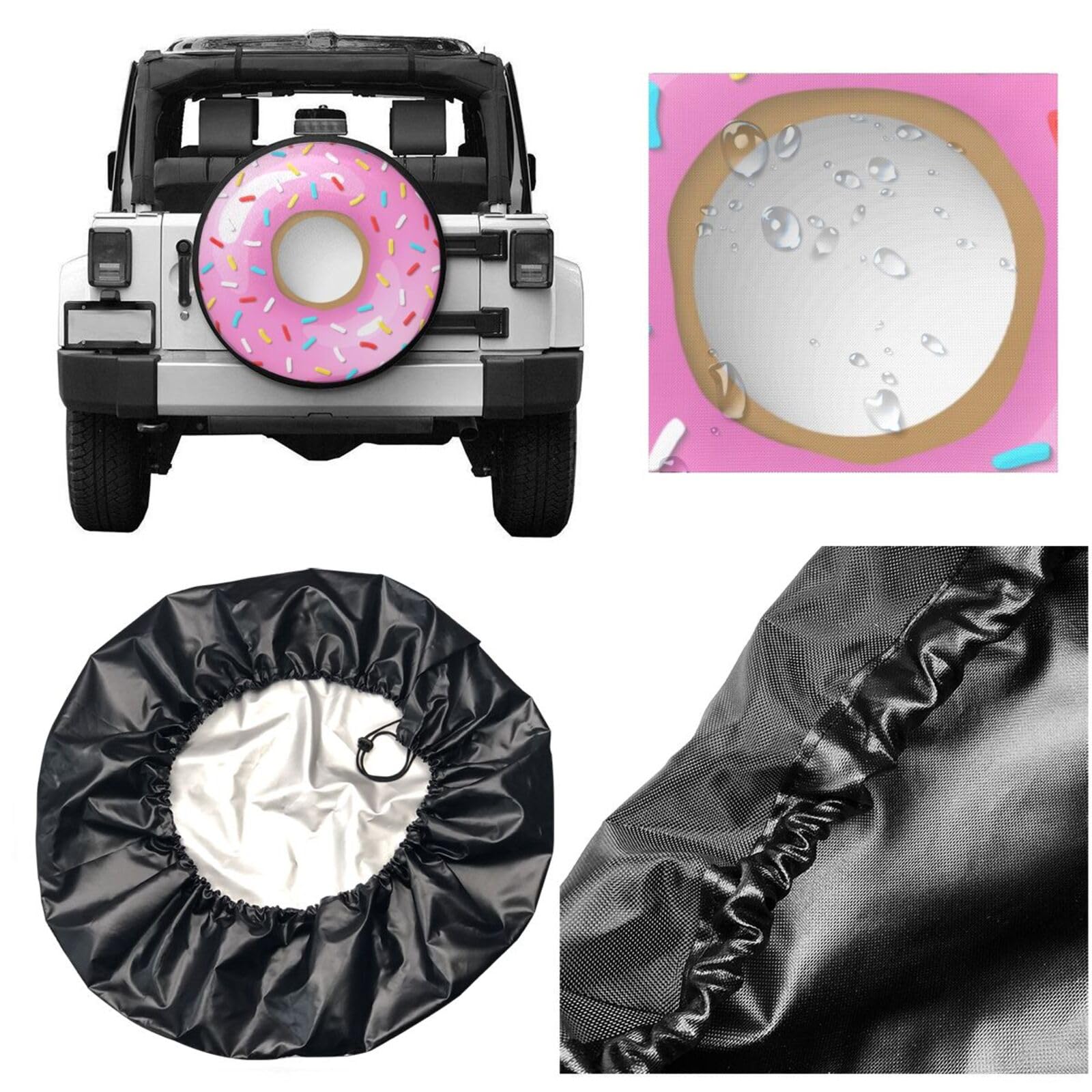 Funny Pink Donut Spare Tire Cover Doughnut Tire Wheel Covers Weatherproof Waterproof Wheel Tire Protector Dust-Proof Tyre Covers