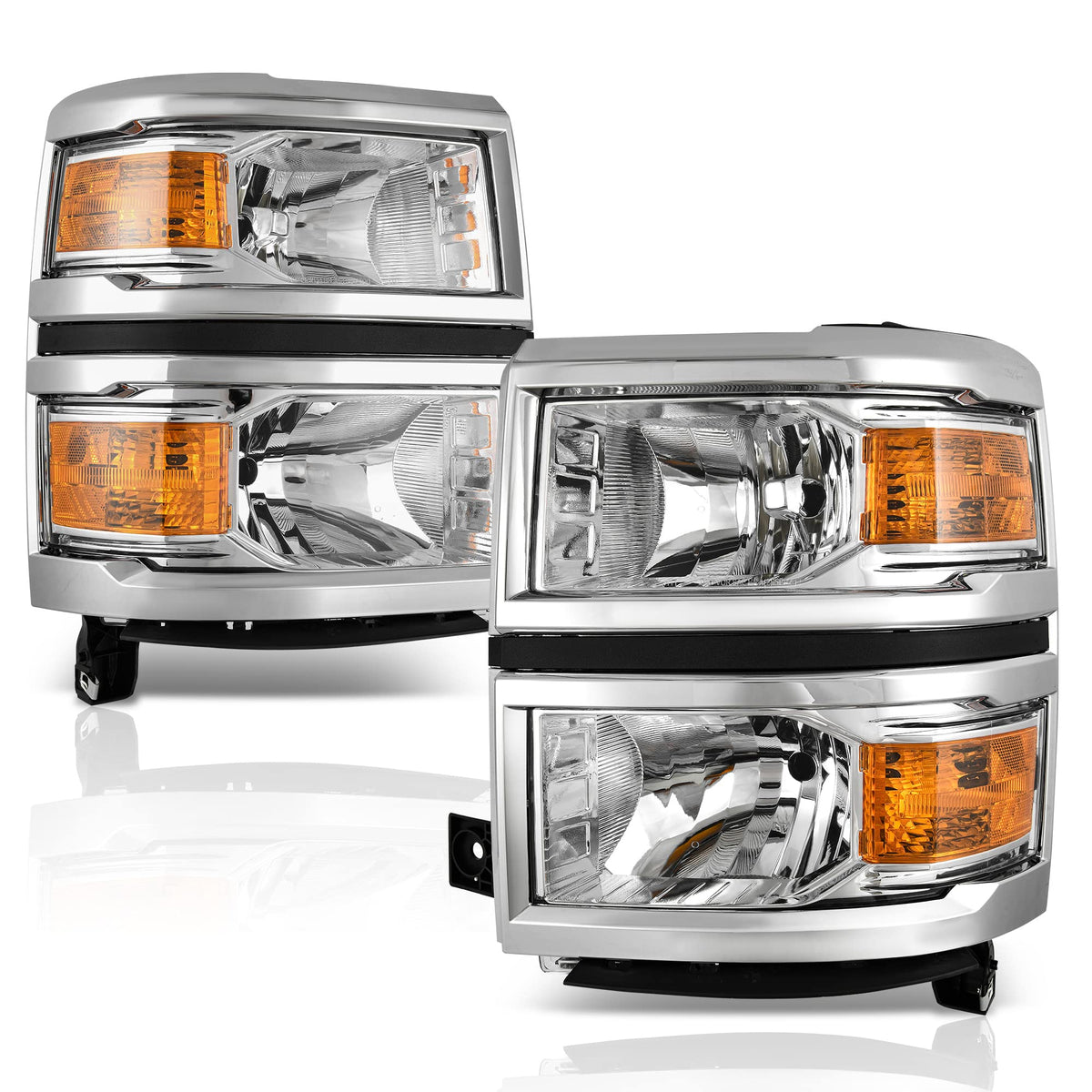 Autosaver88 Headlights Assembly Compatible With 2014 2015 Chevy Silverado 1500 Pickup Headlamp Replacement Chrome Housing Amber