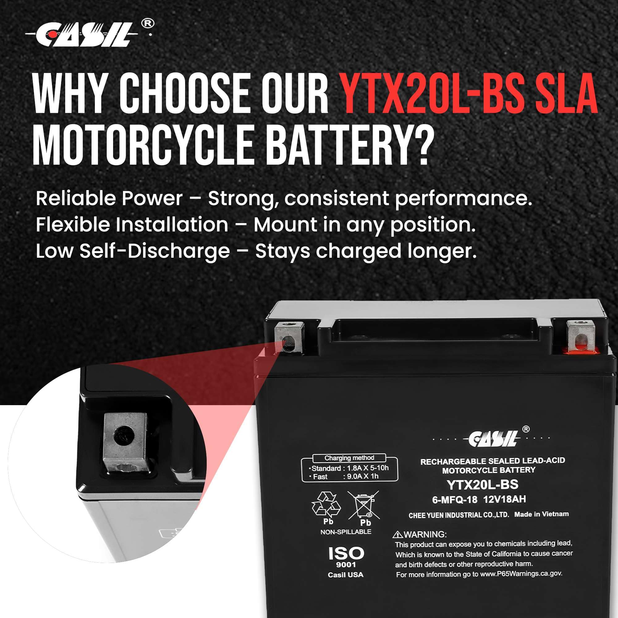 YTX20L-BS Battery High Performance Power Sports- Maintenance Free - Sealed AGM Battery For Motorcycle ATV UTV snowmobile