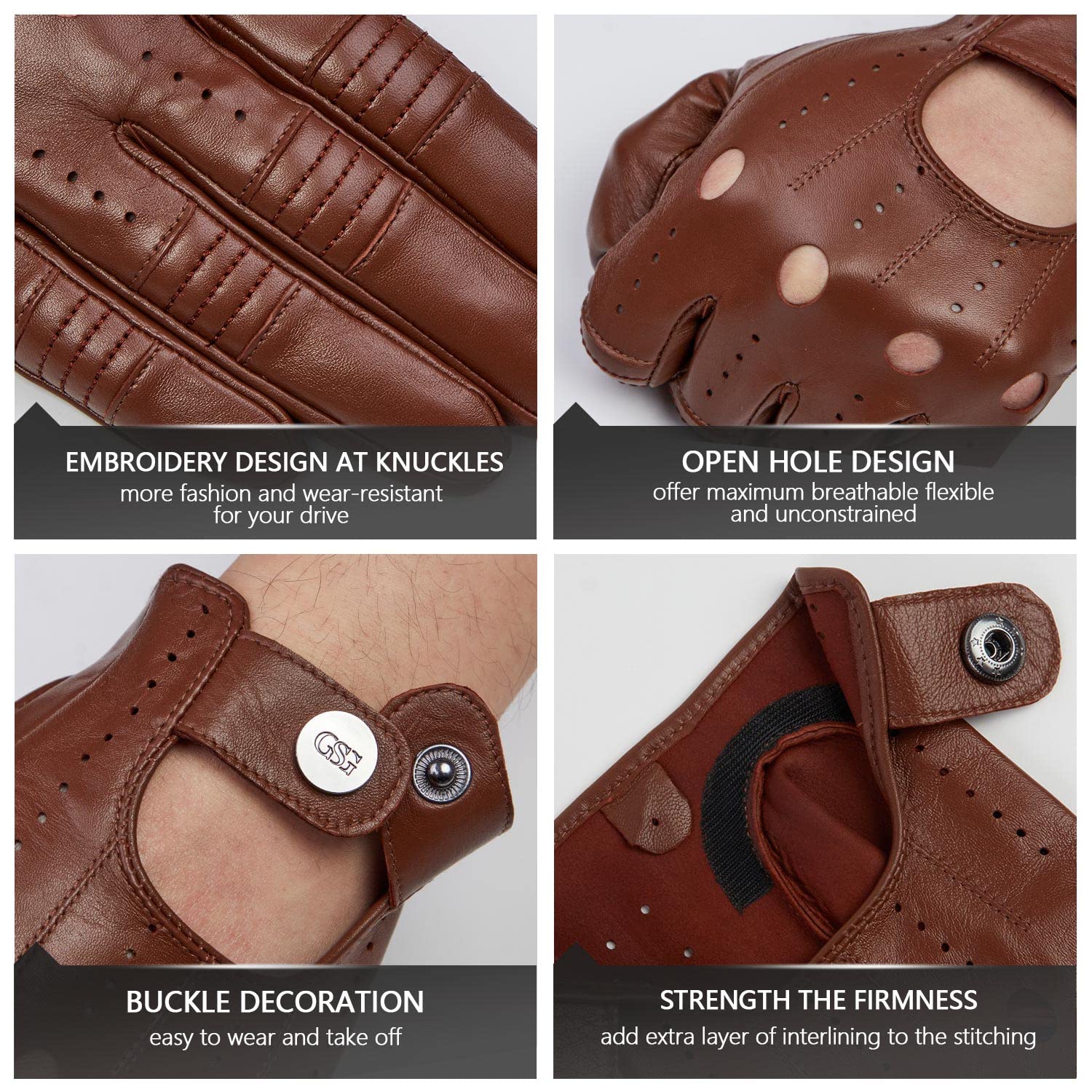 Gsg Men Genuine Leather Gloves Brown Unlined Biking Touchscreen Driving Gloves X-Large Palm Hole