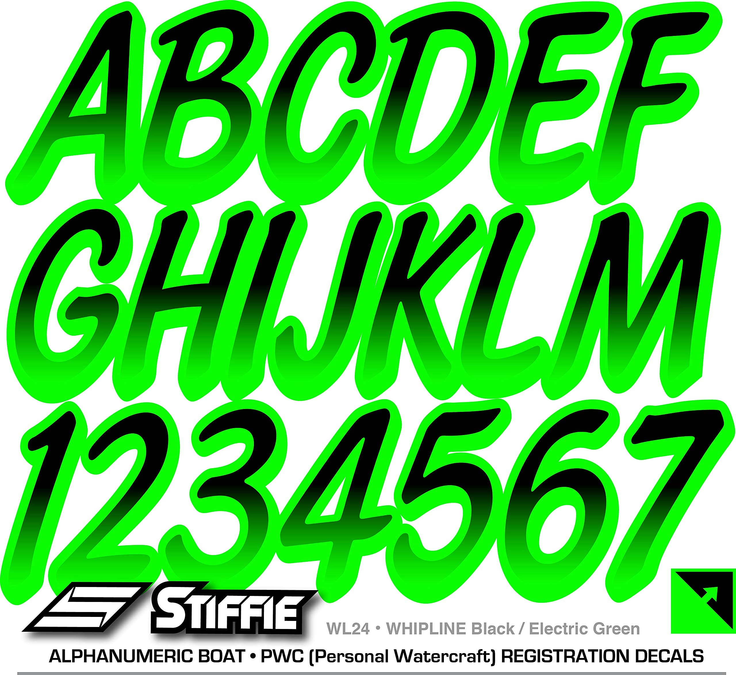 Stiffie Whipline Black/Electric Green 3 '' Boat & Pwc Registration Decals  Numbers Letters Stickers