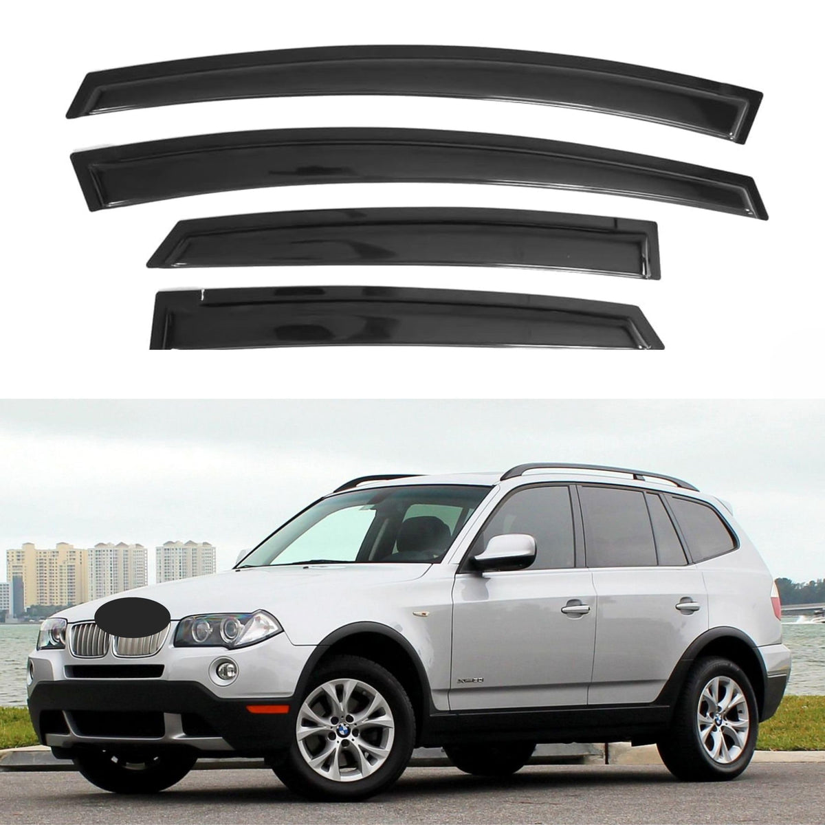 Ig Window Visor For Bmw X3 2003-2010, Rain Guard Tape-On Extra Durable Sun Wind Side Vent Window Deflector, 2003 2004 2005 2006