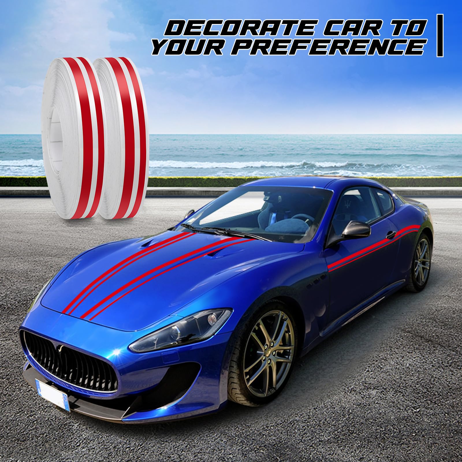Spurtar Car Pinstripe Tape, Pinstriping Automotive Tape, Red Vinyl Thin Car Fine Line Decals, Motorcycle Boat, Racing Stripes, 2