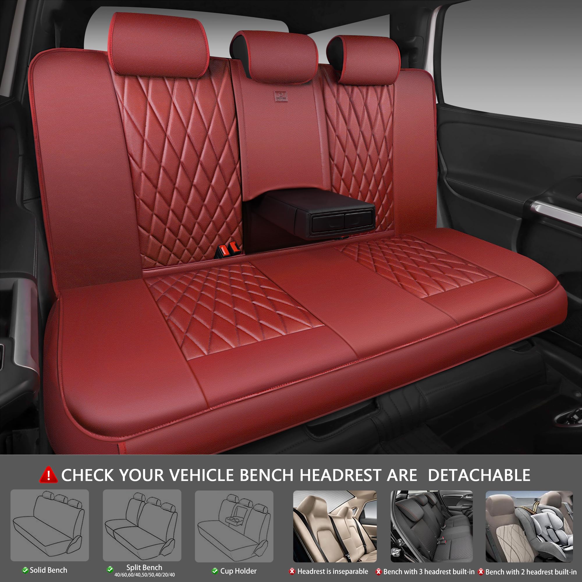 Car Pass Piping Luxury Faux Leather Seat Covers Full Set, Premium Delux Anti-Slip Waterproof Automotive Seat Cover Universal Fit