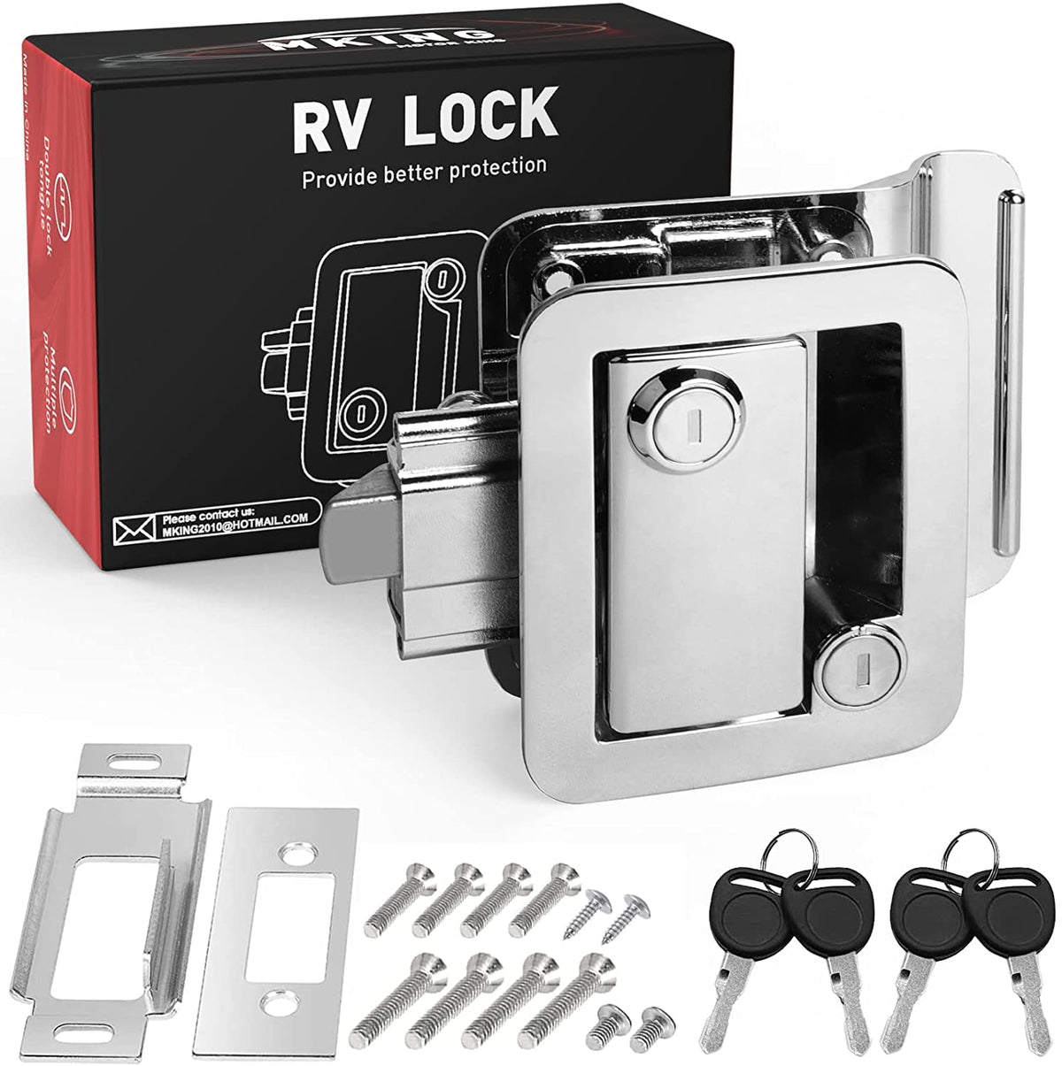 Mking Rv Door Lock, Camper Door Lock, Rv Entry Door Latch, Travel Trailer Door Latch Zinc Alloy Lock Replacement Kit For Trailer Camper Cargo Hauler, Silver