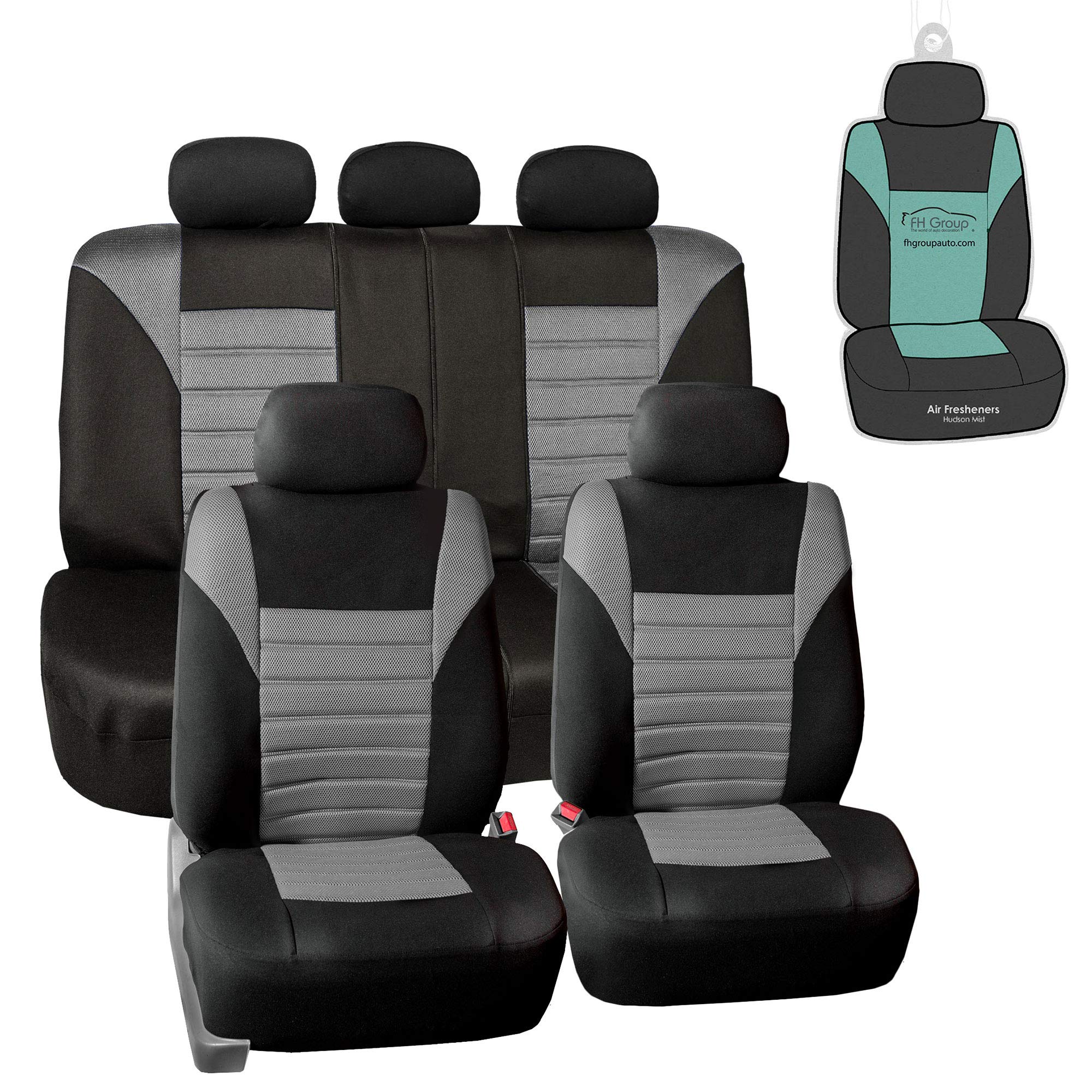 Fh Group Automotive Car Seat Covers Full Set Premium 3D Air Mesh Gray And Black Seat Covers, Airbag Compatible And Split Bench C