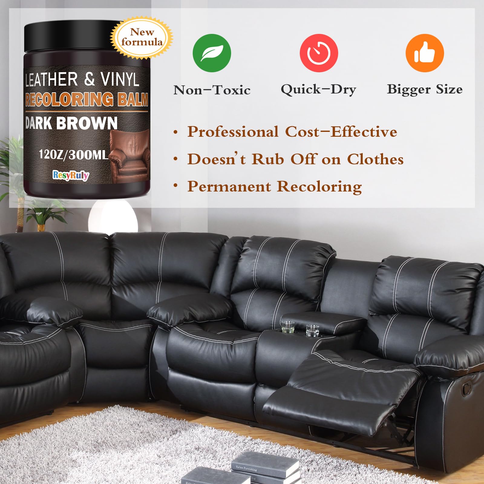 Leather Recoloring Balm Dark Brown Leather Dye Vinyl Paint Car Interior Seat Furniture Couch Recliner Chair Boots Jacket Shoes B