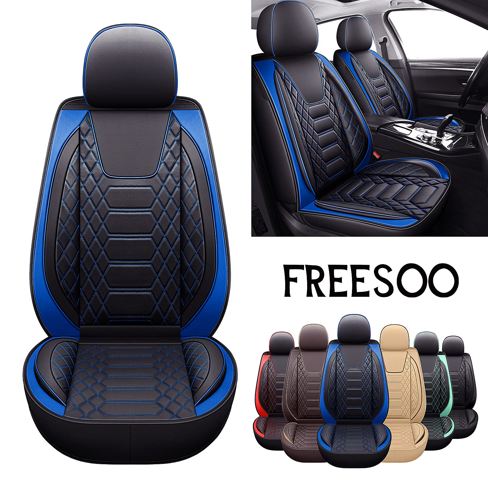 Freesoo Car Seat Covers Leather, Waterproof Seat Cover Full Set Automotive Cushion Protector Accessories Airbag Compatible Unive