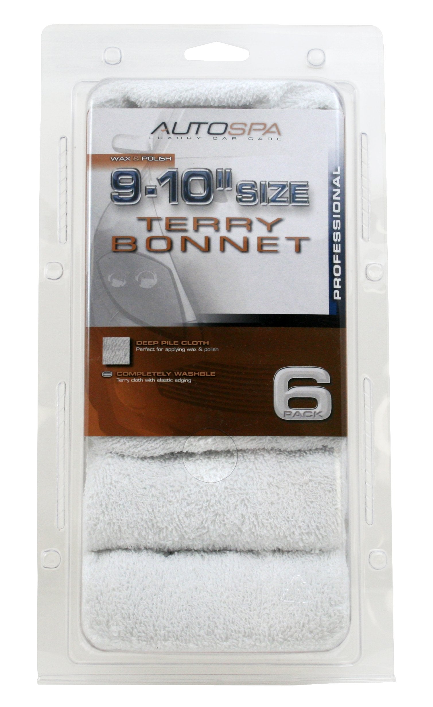 AutoSpa 45401AS Cotton Terry 9-10 Polish Bonnet, 6 Pack