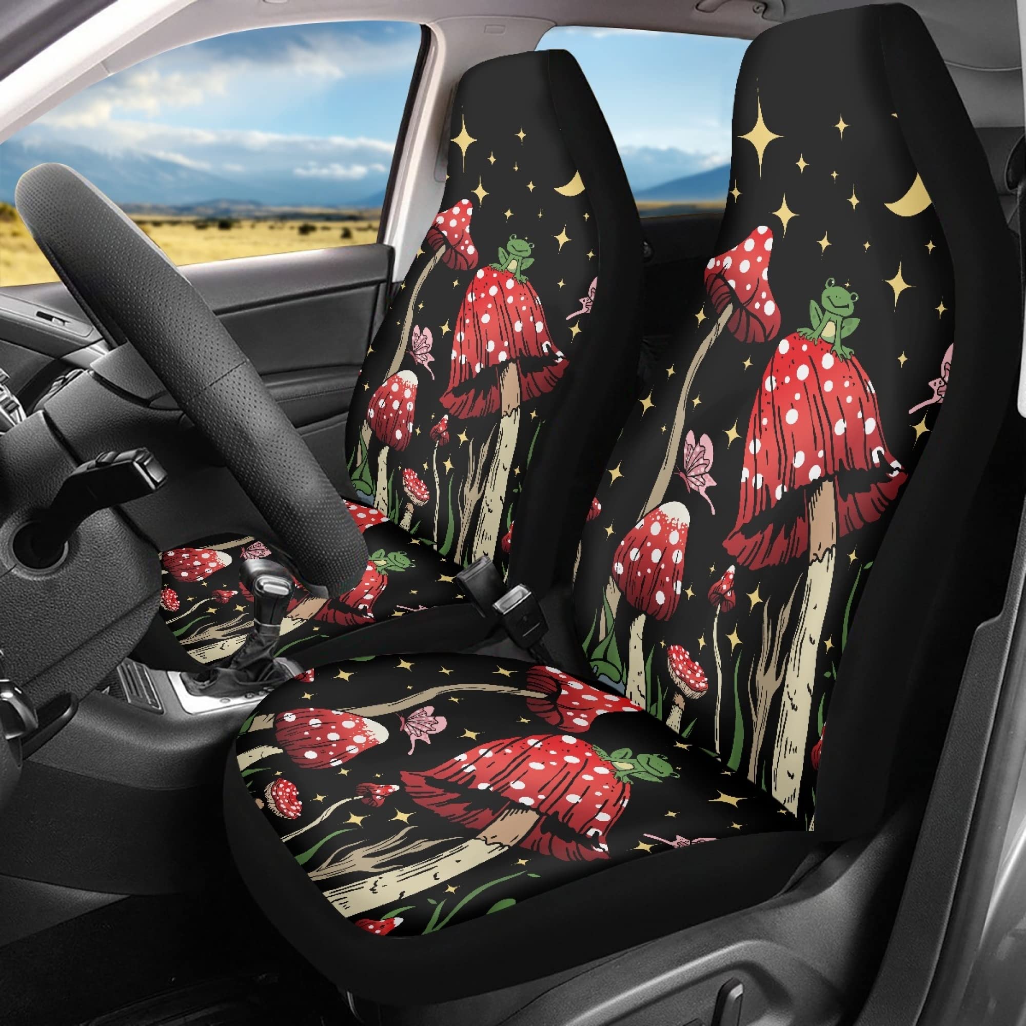 TOADDMOS Car Seat Cover, Mushroom with Star Auto Seat Protector Front Seat Cover Set, SUV/Truck/Van/Car Universal Seat Covers, S