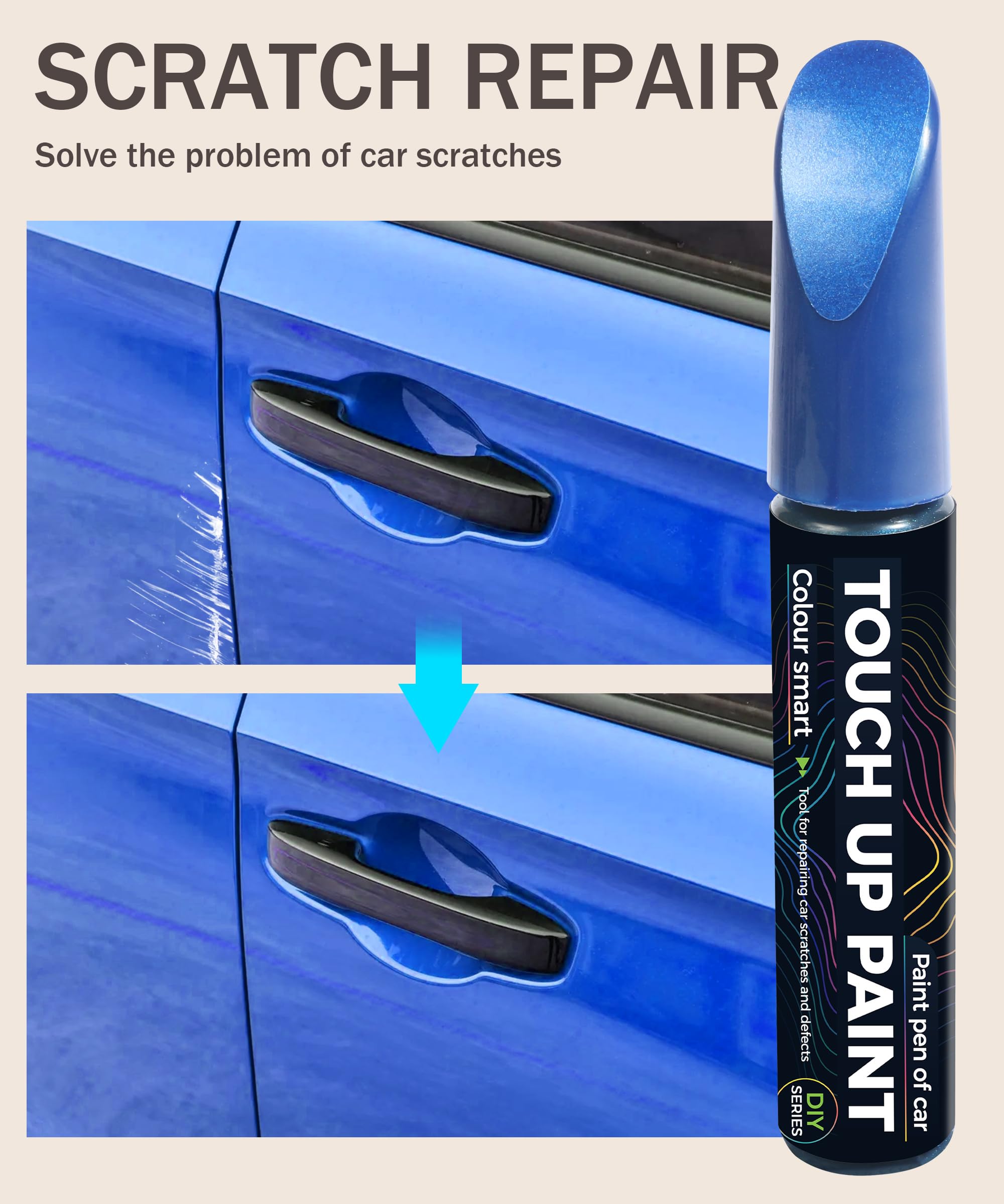 Bylikeho Touch Up Paint Pen - Erase Car Scratches, Car Paint Scratch Repair, Quick and Easy Repair (Blue)