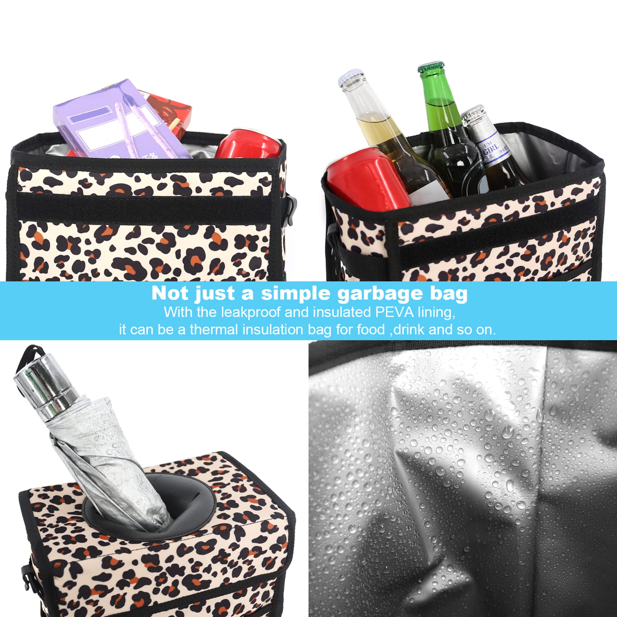 Femuar Car Trash Can Leak Proof Car Trash Bag Large Capacity Waterproof Car Garbage Can With Lid For Suv Large/Leopard Print