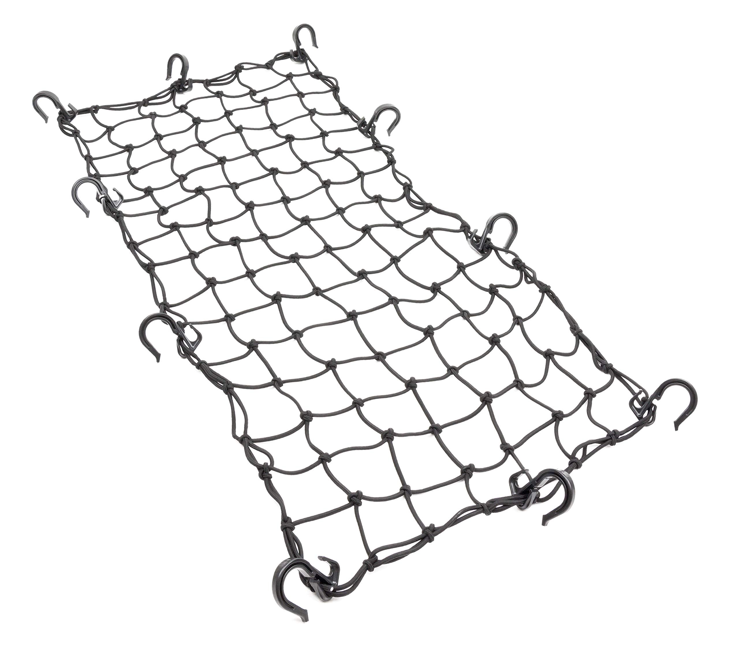 Powertye 15In X 30In Elastic Cargo Net With 10 Adjustable Hooks And Tight 2In X 2In Mesh, Black