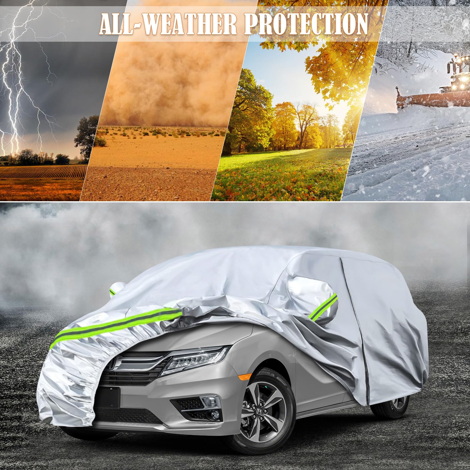 Waterproof Car Covers Replace For 2005-2025 Honda Odyssey Minivan, 6 Layers Silver All Weather Custom-Fit Car Cover With Zipper