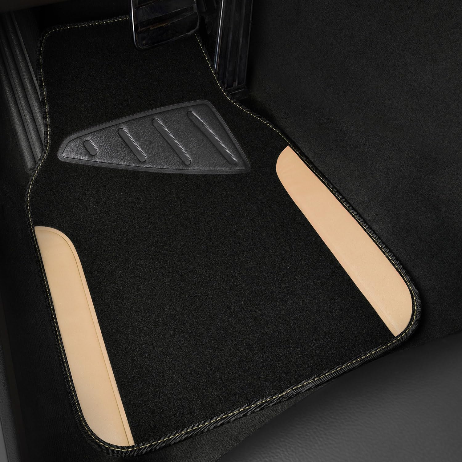 CAR PASS Waterproof Car Floor Mat, Universal Fit Car Mats with Driver Heel Pad, Leather Car Carpet, Anti-Slip Nibbed Backing Flo