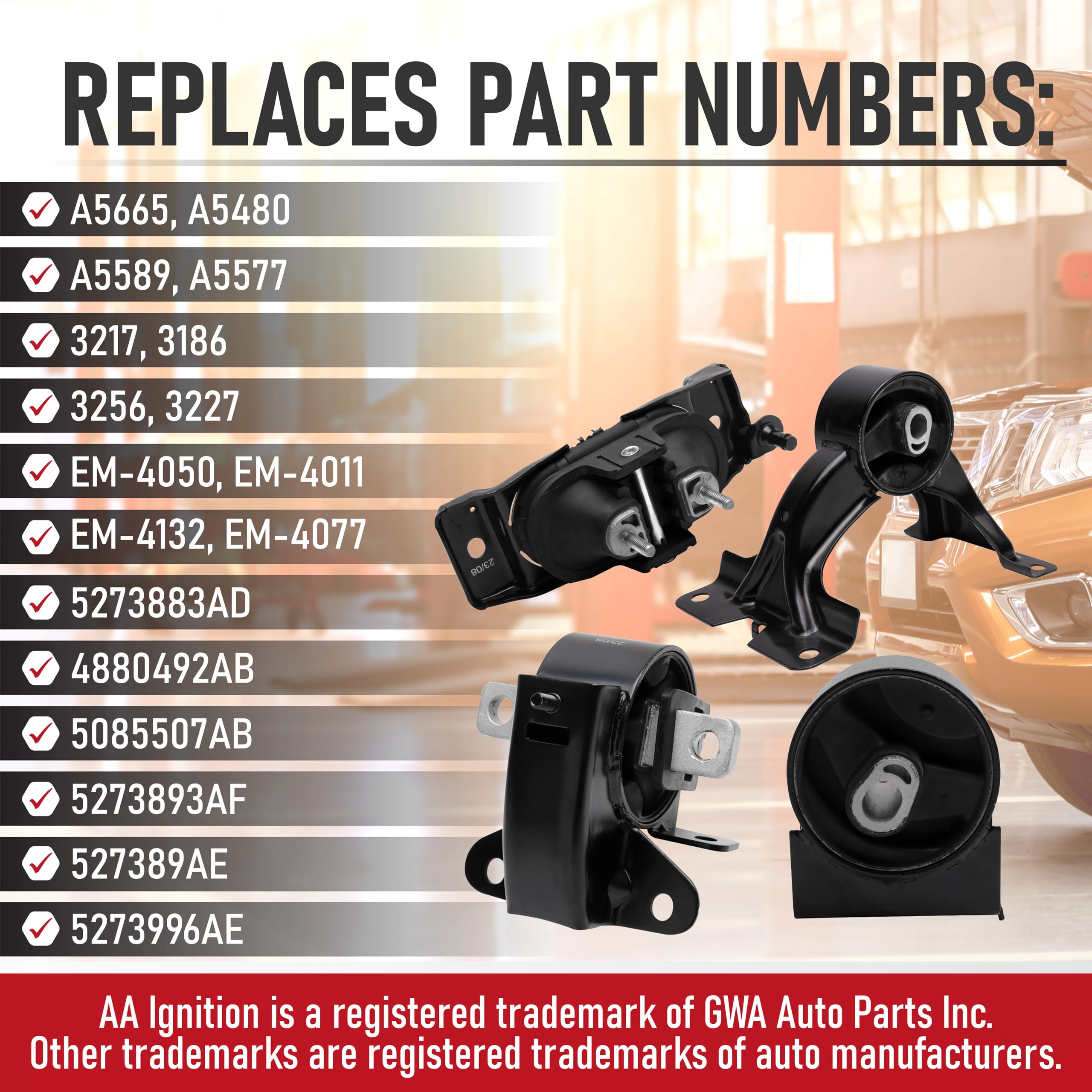 Engine Motor & Transmission Mount Set Of 4 - Compatible With Chrysler, Dodge, And Ram 3.6L Automatic Transmission - Town & Count