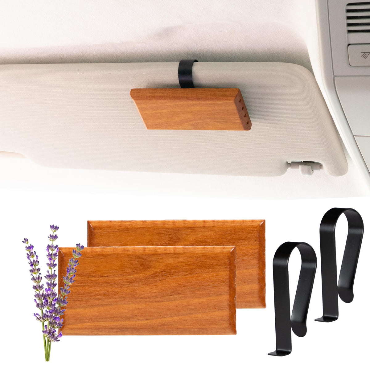 Yuoyar 2 Packs Wood Car Scents Air Freshener Visor Clips Diffuser Odors Eliminator (Lavender)