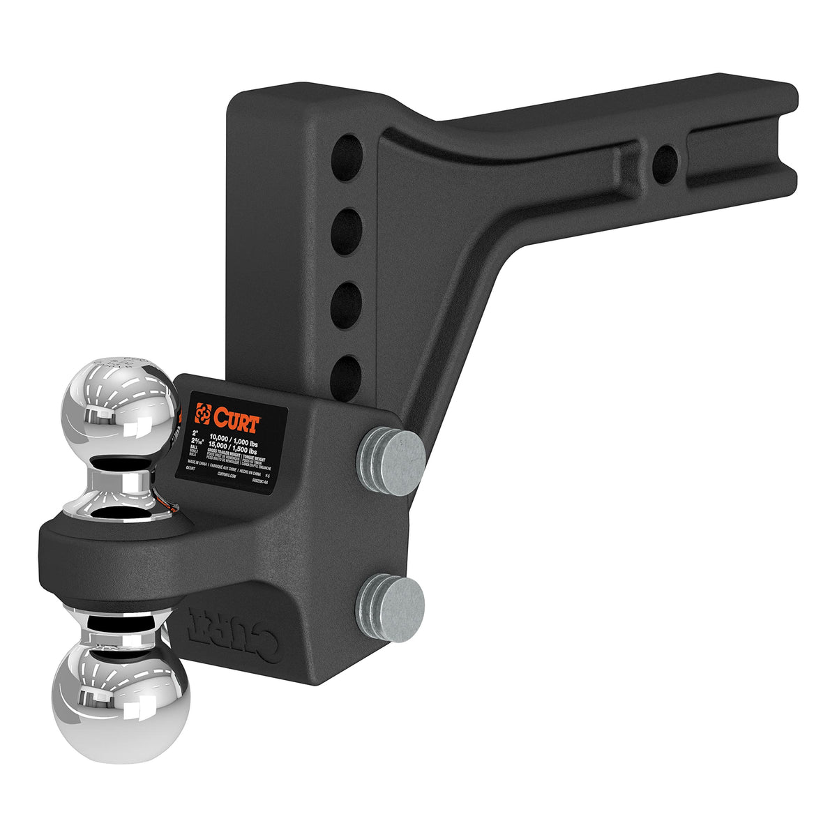 CURT Adjustable Trailer Hitch Ball Mount with Dual Ball, 2'' Shank, 15K #45935