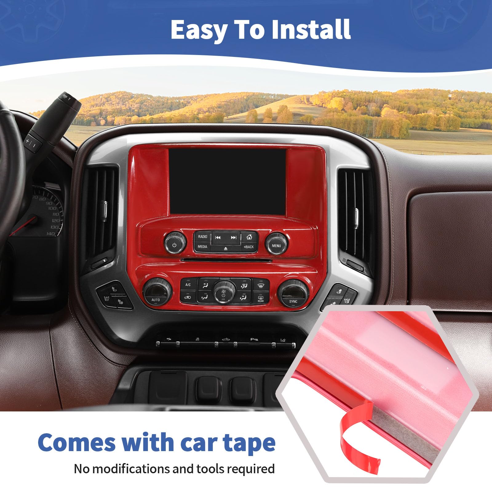 Rt-Tcz For Chevy Silverado Center Dashboard Navigation Panel Trim Cover Red For Chevrolet Silverado Gmc Sierra 2014-2018 Red Int