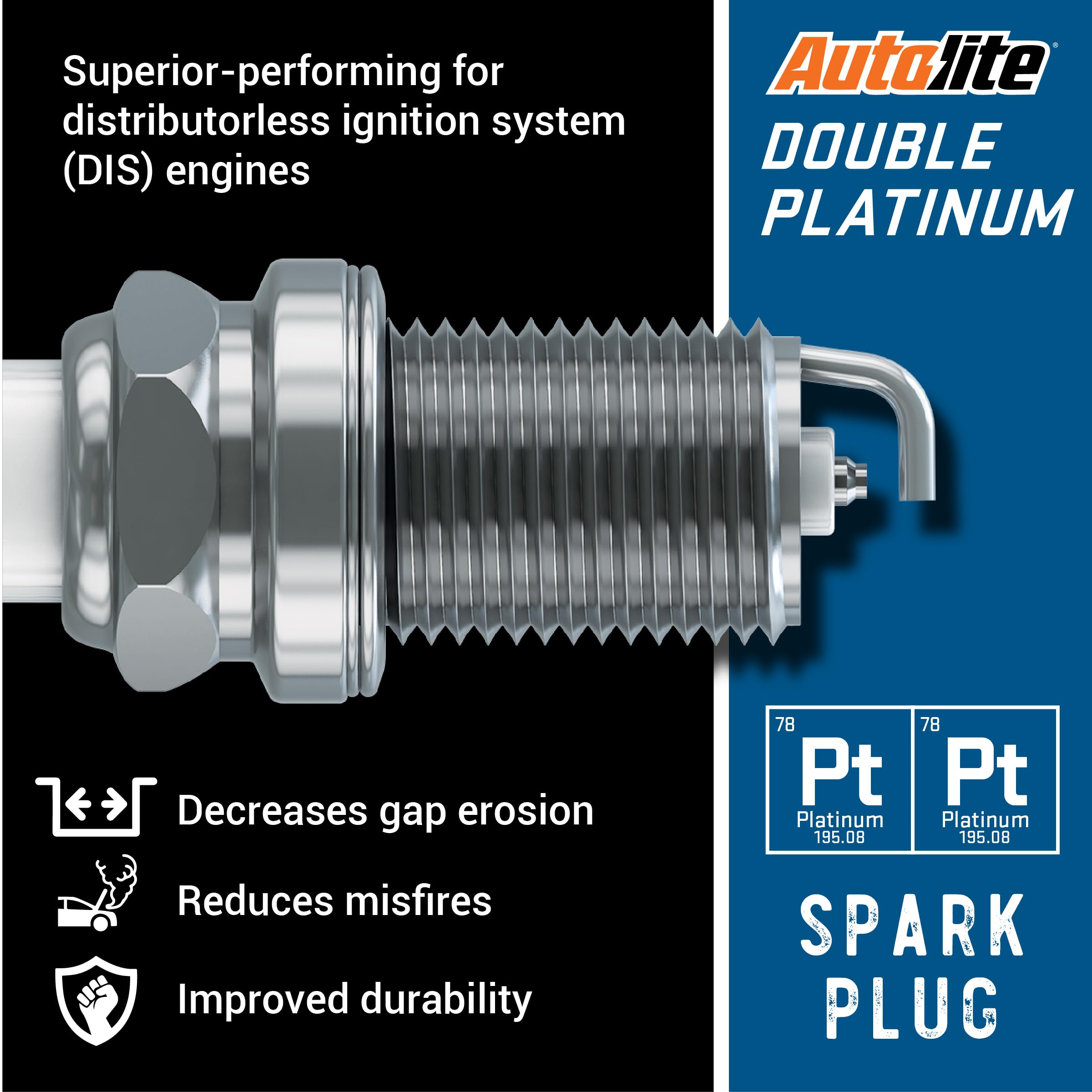Autolite App5683 Double Platinum Automotive Replacement Spark Plugs (4 Pack)