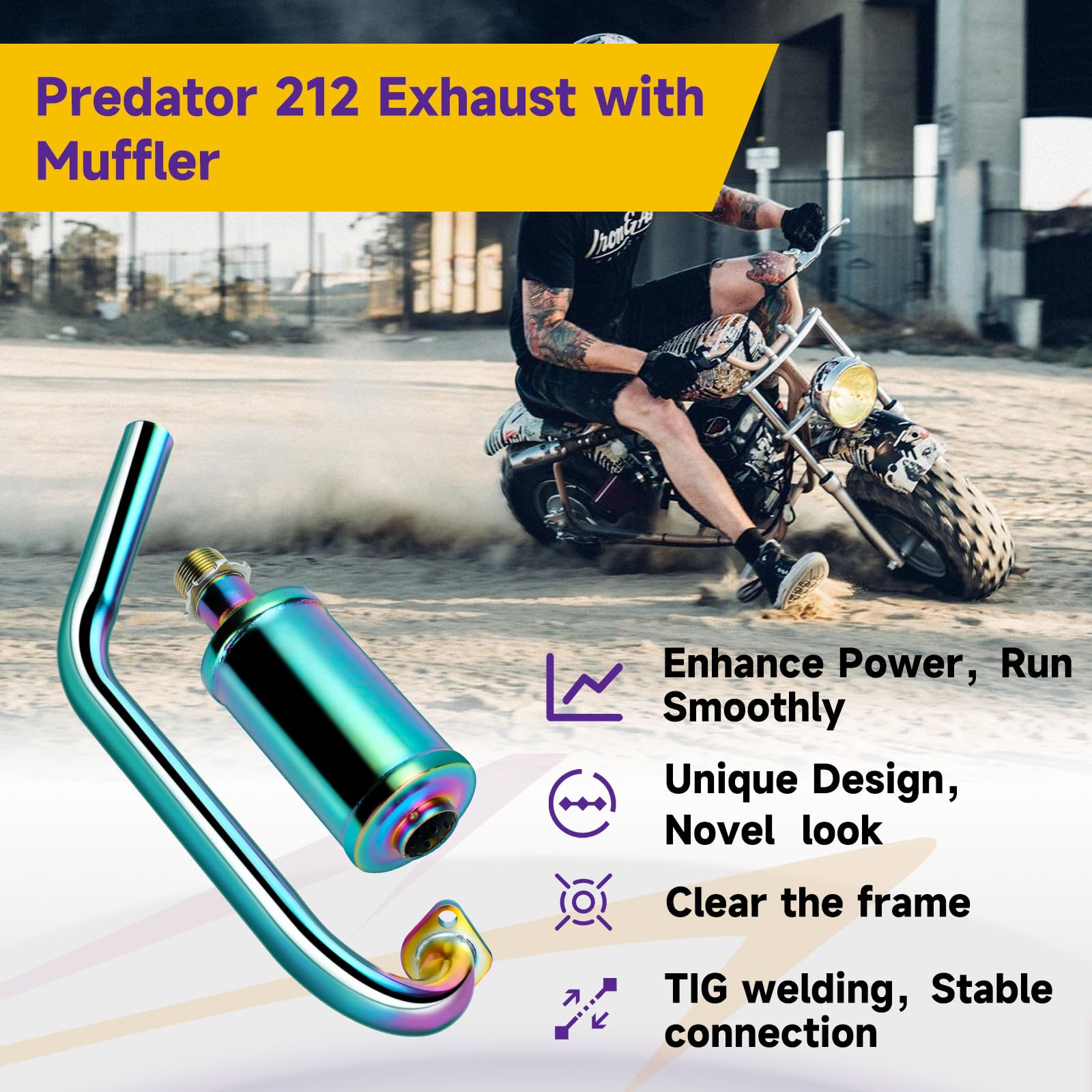 HIAORS Under Seat Exhaust Pipe Muffler Kit for Predator 212 Non Hemi Coleman CT200U BT200X Axis M200 KT196 224cc 196cc 6.5hp Min