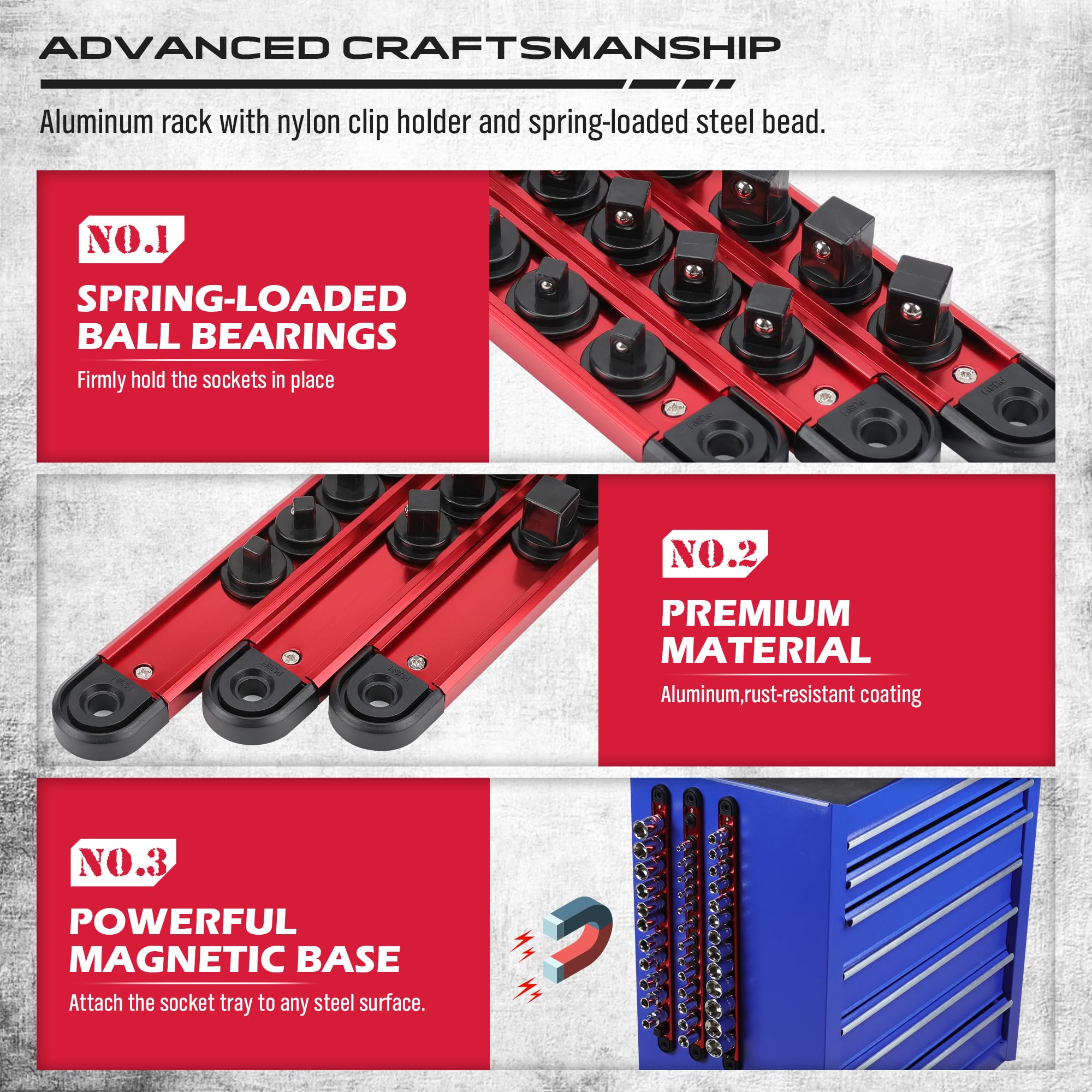 Magnetic Socket Holder Organizer Set: 1/4 Detachable Socket Trays Socket Organizer For Tool Box Drawer Holds 14-Piece Standard S