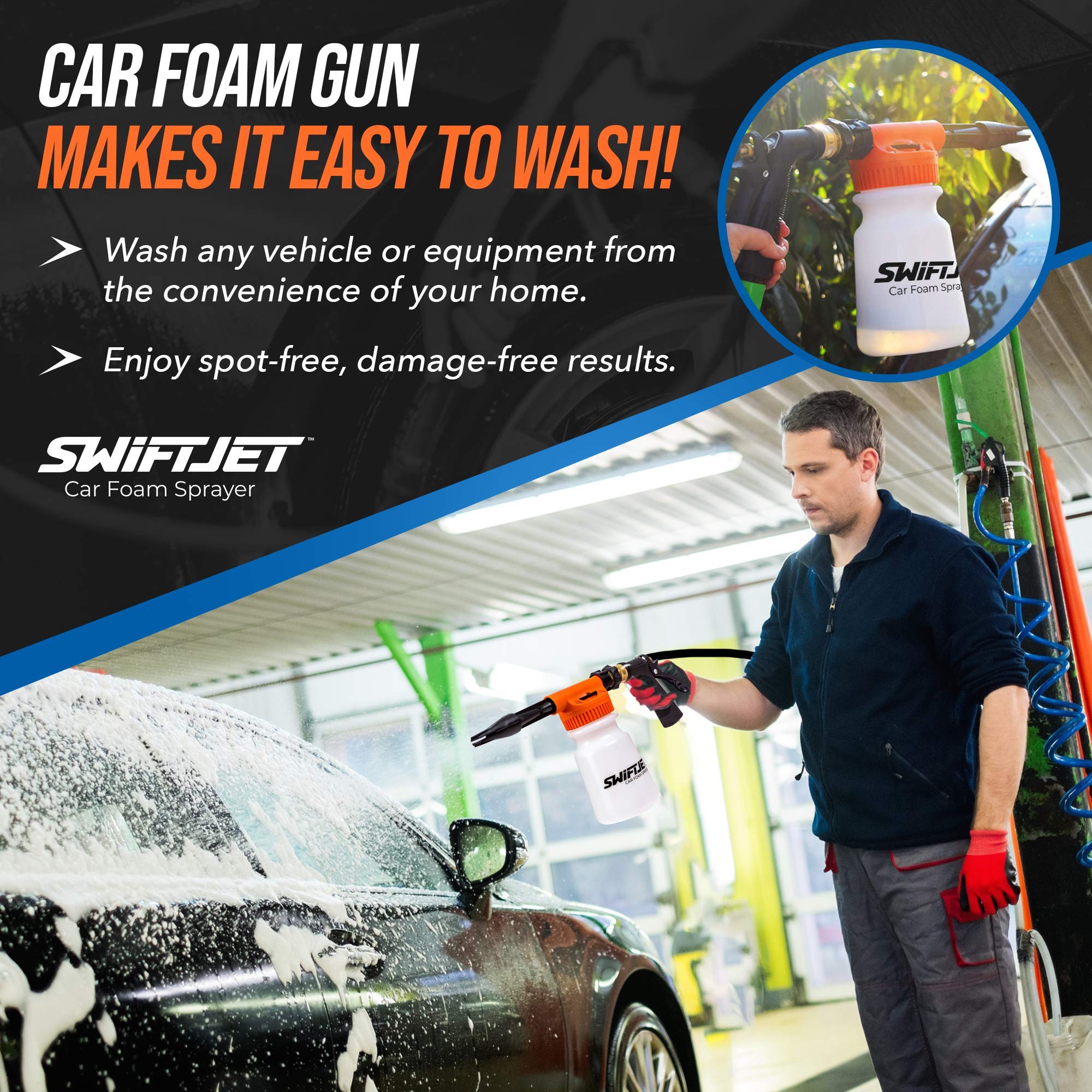 Swiftjet Car Wash Foam Gun + Microfiber Wash Mitt - Car Foam Sprayer - Foam Cannon Garden Hose - Spray Foam Gun Cleaner - Car Wa