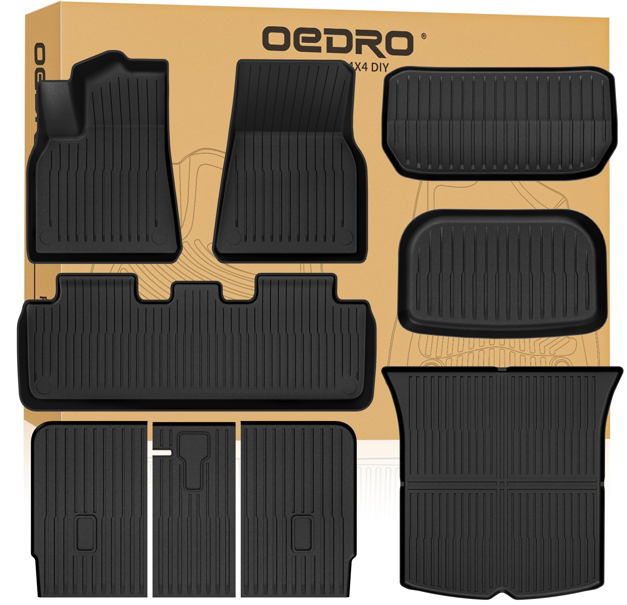 Oedro Floor Mats & Trunk Mat With Backrest Fits For Tesla Model Y 5-Seat 2024-2020 Custom Fit All Weather Durable Tpe Automotive