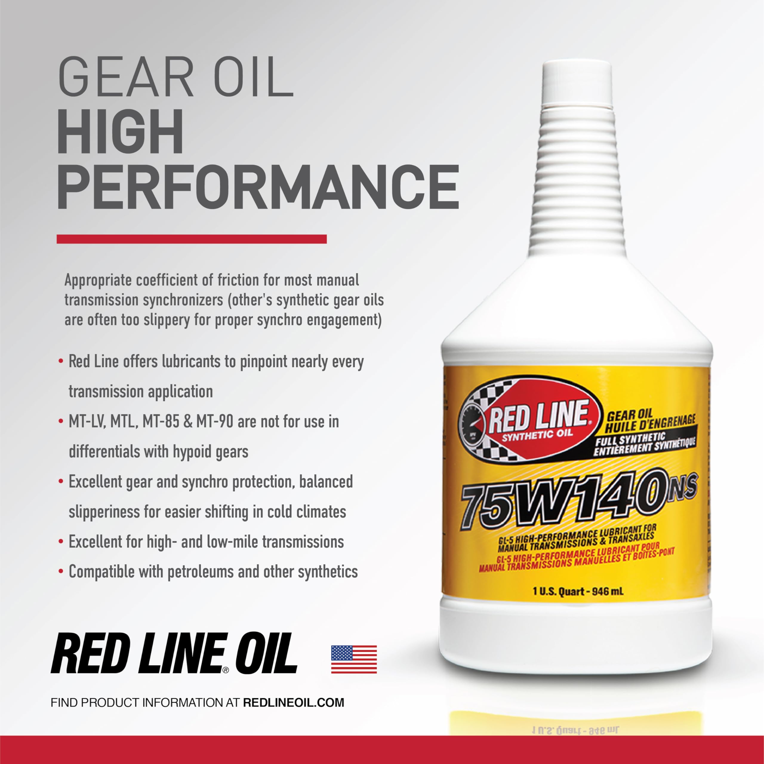 Red Line 57104 75W140 Non-Limited Slip Synthetic Gear Oil - 1 Quart